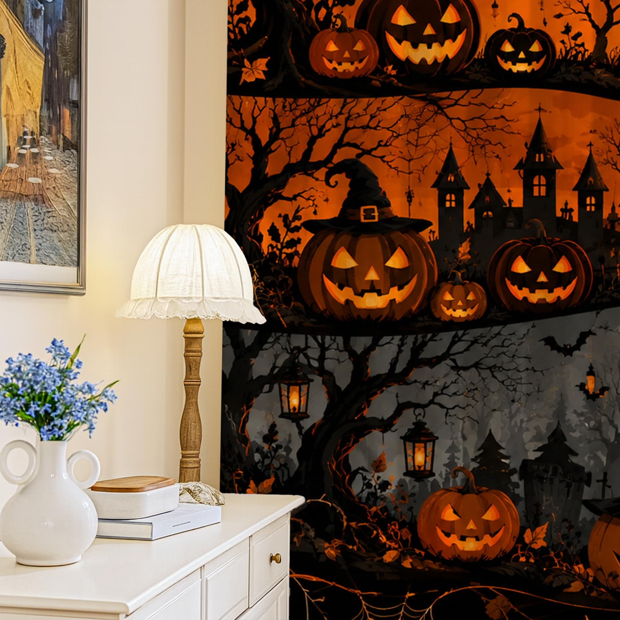 Rideaux occultants orange à motif citrouille rideau occultant lavable 132x213 cm