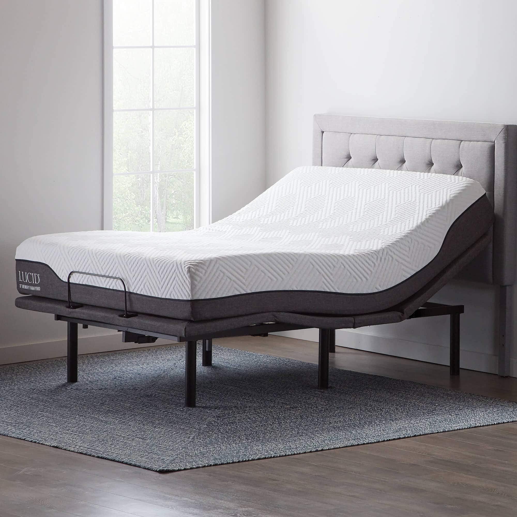 LUCID L600 Adjustable Bed Base with LUCID 10 Inch Memory Foam Hybrid-Mattress - Full