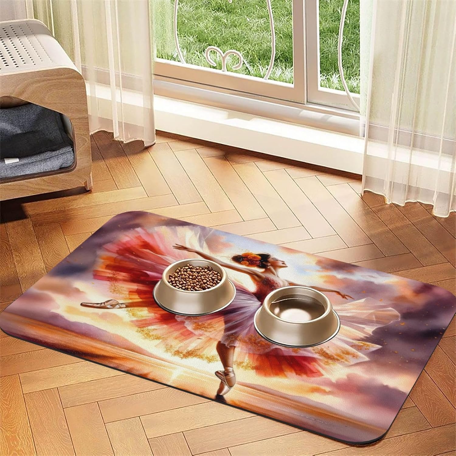 Ballerina Ballet Dance Pet Food Mat Dog Non-Slip Feeding Mat Cat Bowl Mats Pets Placemat for Food and Water 40x60cm