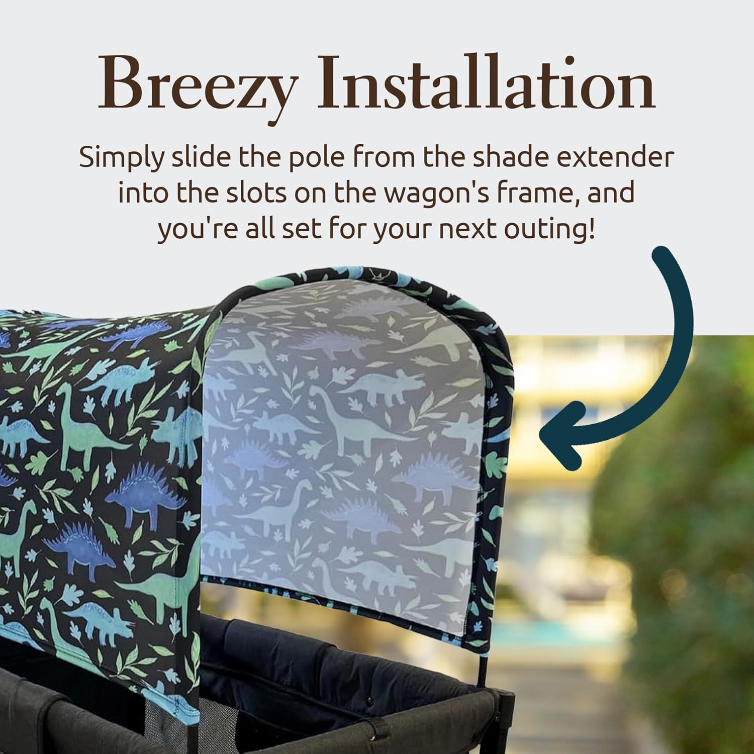 Wagon Stroller Canopy Accessories, Adjustable Stroller Cover with Sun Shield, Blue Dinosaur, 2 Seater, 51”x 38”x 0.5