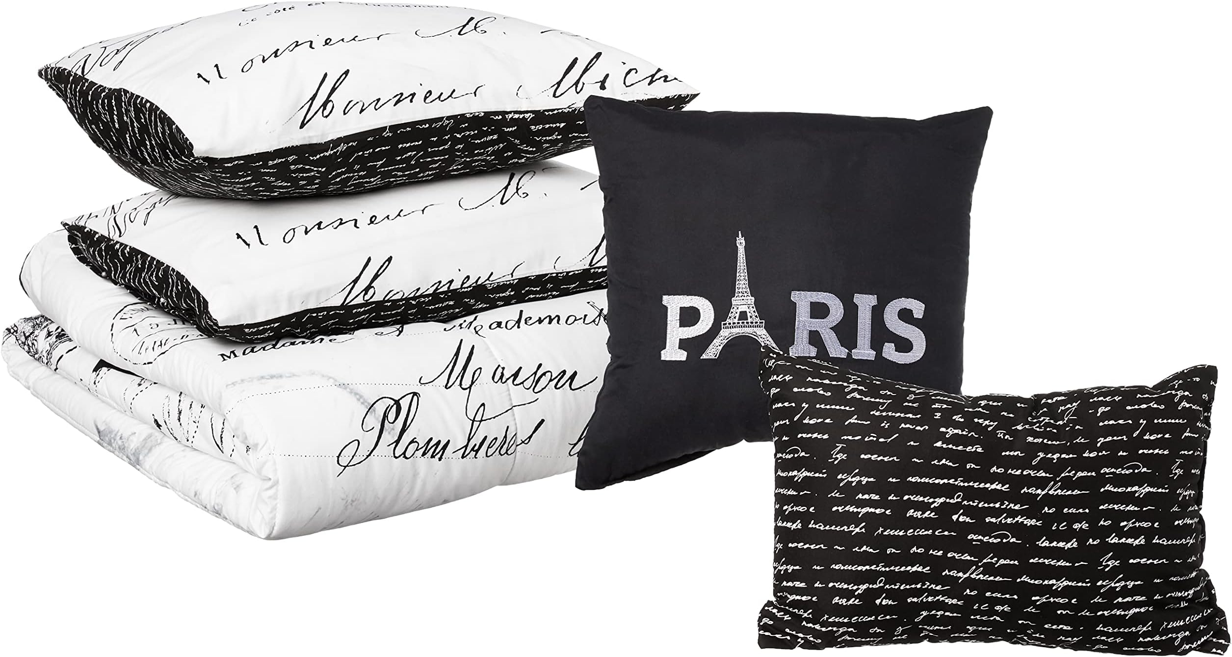 Casa J'Adore Paris 5 Piece Comforter Set, Full/Queen, Black