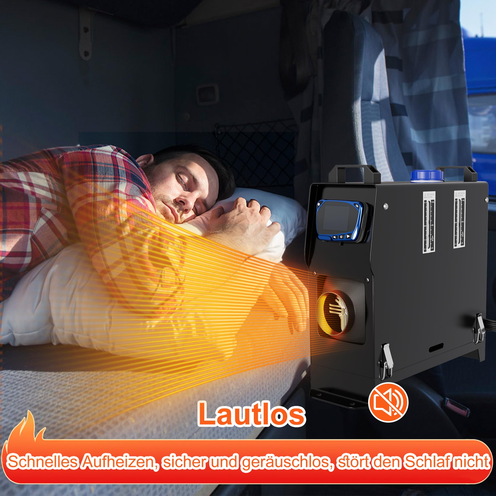 YRHome Ogrzewacz powietrza na olej napędowy, 8 kW, 12 V, z wyświetlaczem LCD, pilotem zdalnego sterowania i tłumikiem – ogrzewanie do samochodu, ciężarówki, kampera, łodzi, przyczepy, czarny