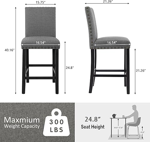 Miniatura 2 de GOTMINSI Juego de 2 taburetes de bar Nailhead de 24 pulgadas de altura de mostrador para isla de cocina, taburetes de bar tapizados con patas de