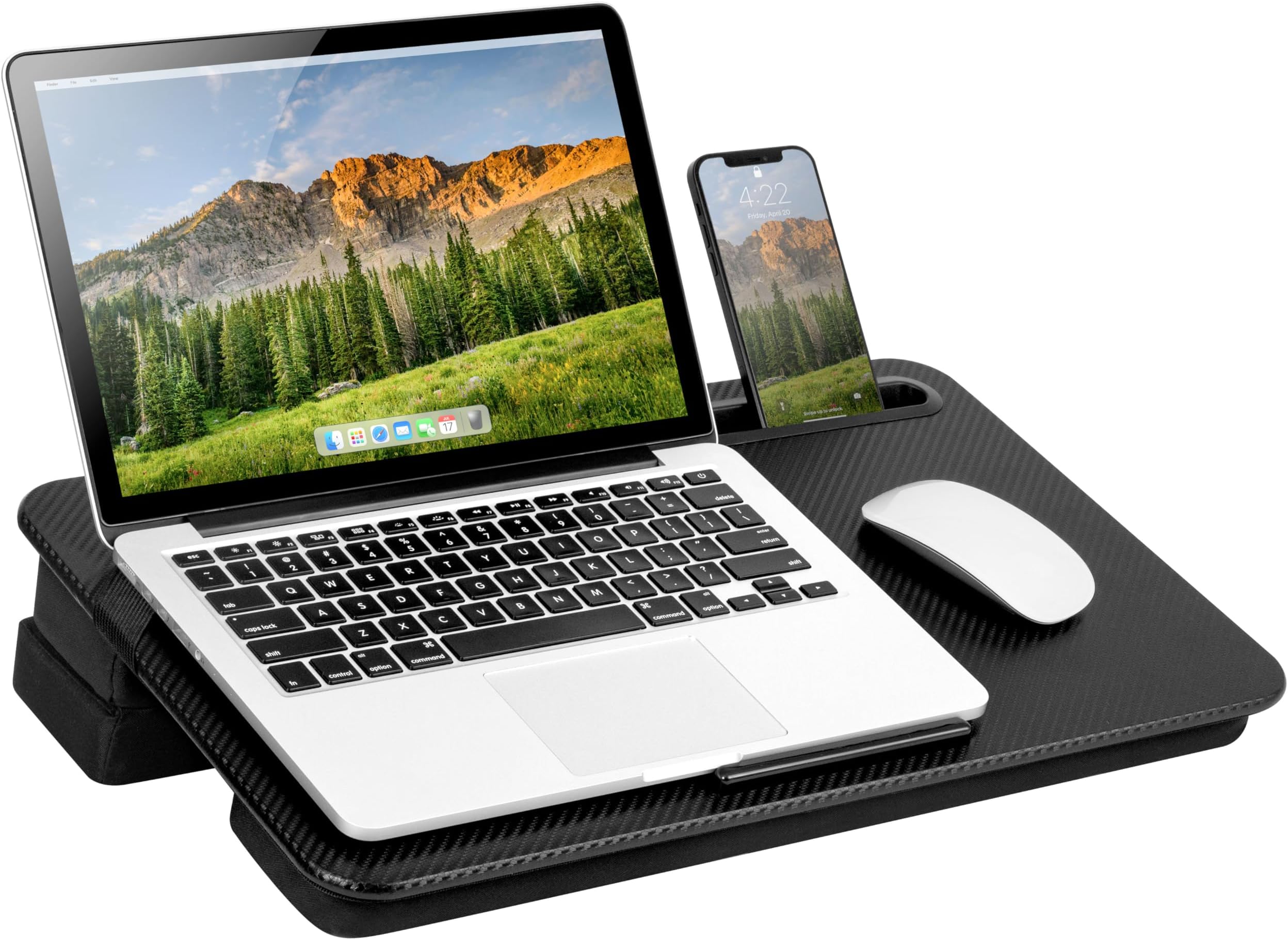 LAPGEAR Elevation Lap Desk with Device Ledge, Phone Holder, and Booster Cushion - Black Carbon - Fits up to 15.6 Inch Laptops - Style No. 87978