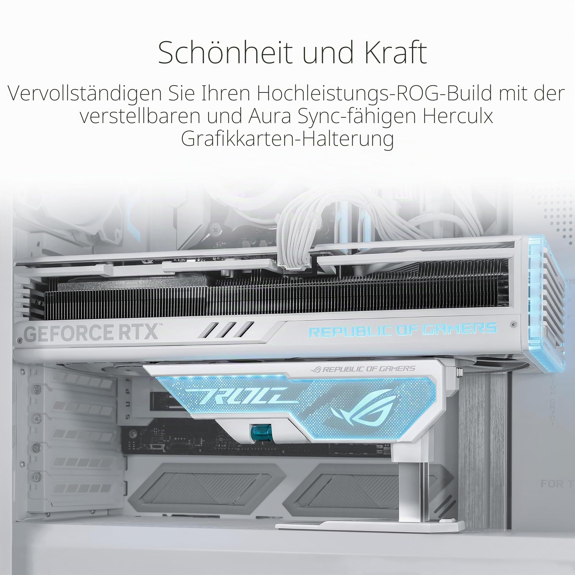 ASUS ROG Herculx Grafikkartenhalter weiß (Stützhöhe 72-128 mm, integriertes 3D-ARGB-Element, Aura Sync, inkl. Wasserwaage, weiß)