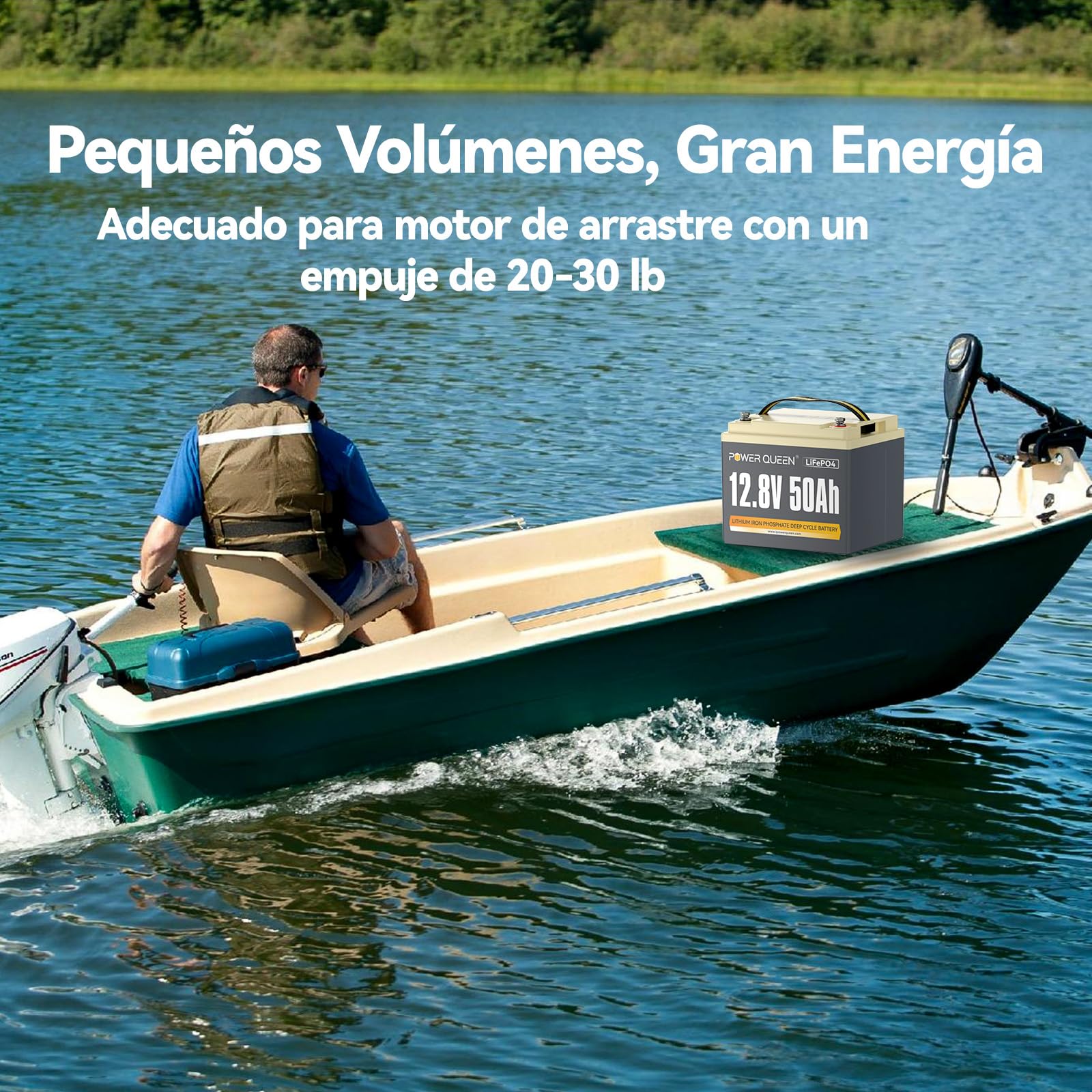 Power Queen Batería LiFePO4 12V 50Ah con 50A BMS para Caravan | 640Wh con Hasta 15000 Ciclos Recargables,Batería Portátil y Ligera para Motor para Curricán,Barco,Sistema Solar