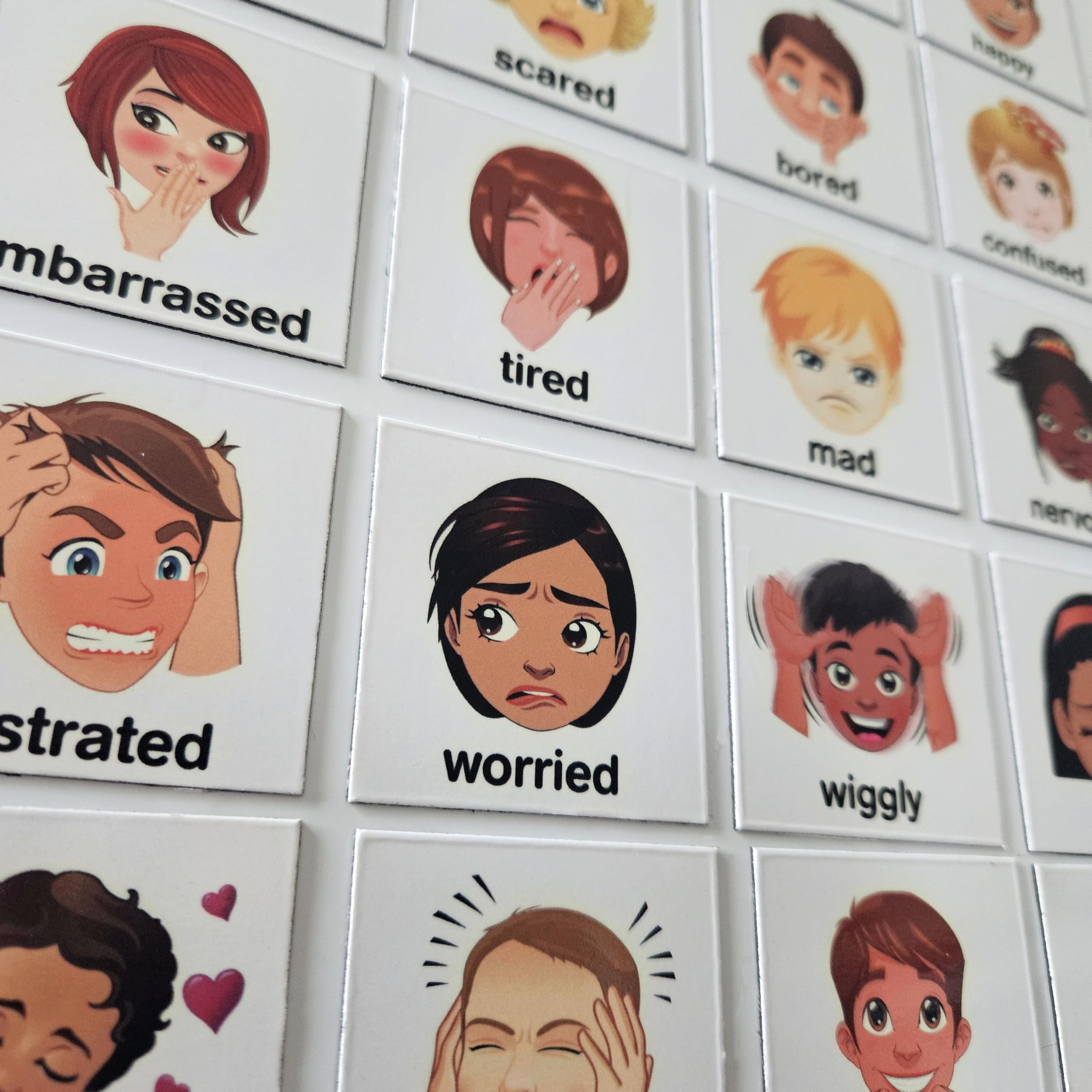 SchKIDulesยฎ Feelings Magnets for Kids and Special Needs - Teaching Social Emotional Learning and Expression - 17 Diversified Emotions Plus an I Feel Sentence Starter Included