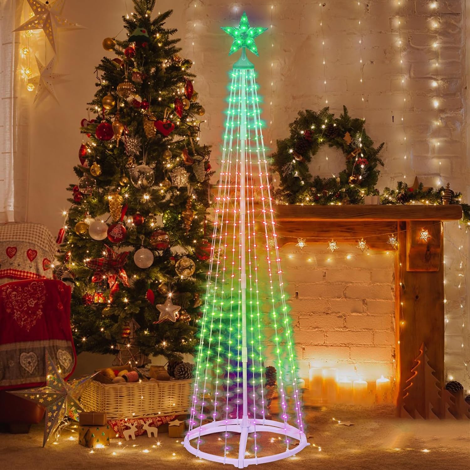 5 FT Lighted Christmas Trees, 230 RGB LEDs Prelit Smart Christmas Cone Tree Light Remote App Control Color Changing Light Show Trees for Xmas Indoor Outdoor Decorations