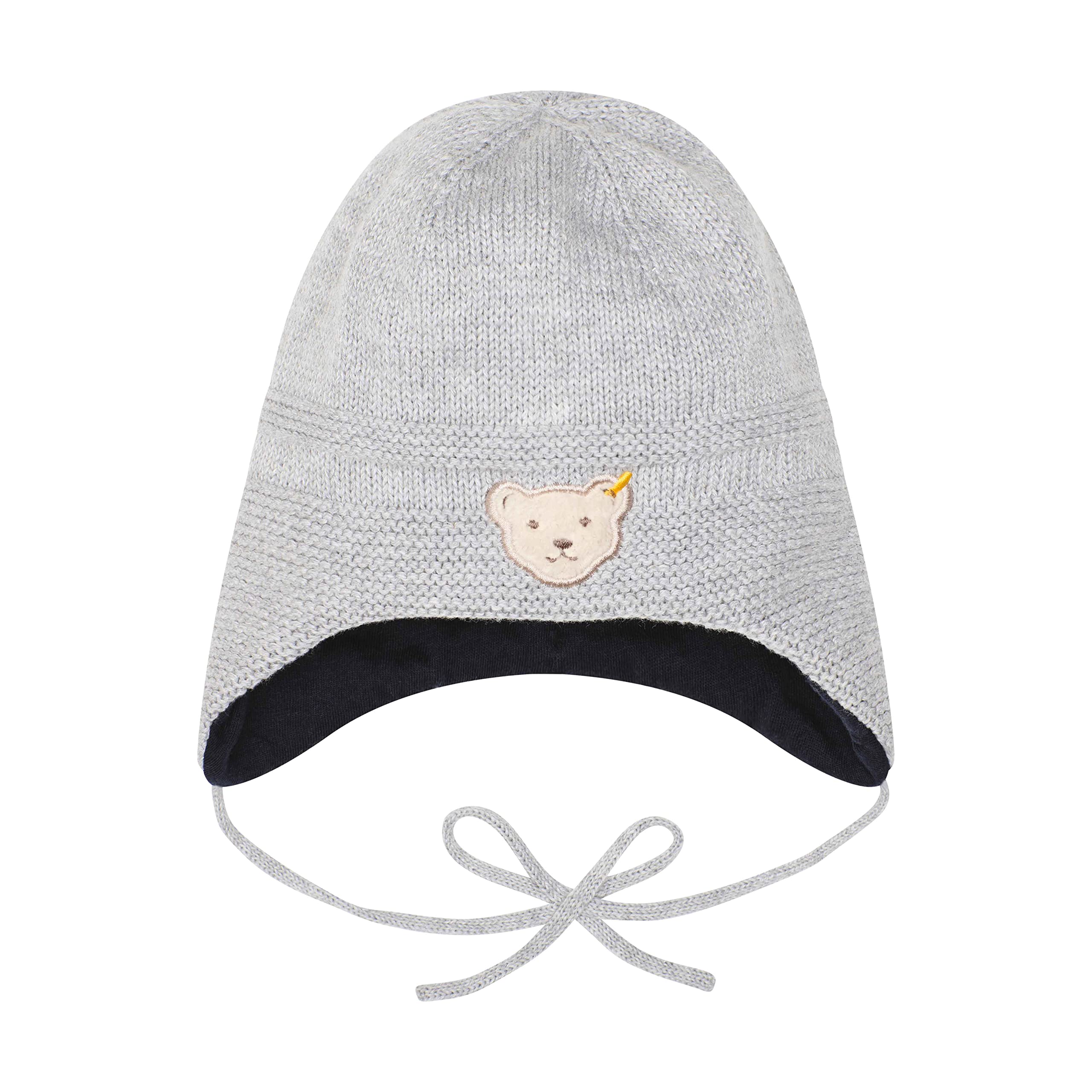 Steiff Baby Basic Bommel Beanie – Weicher Organic Velour Mit Teddybärmotiv – Bindebänder (bis Größe 47)