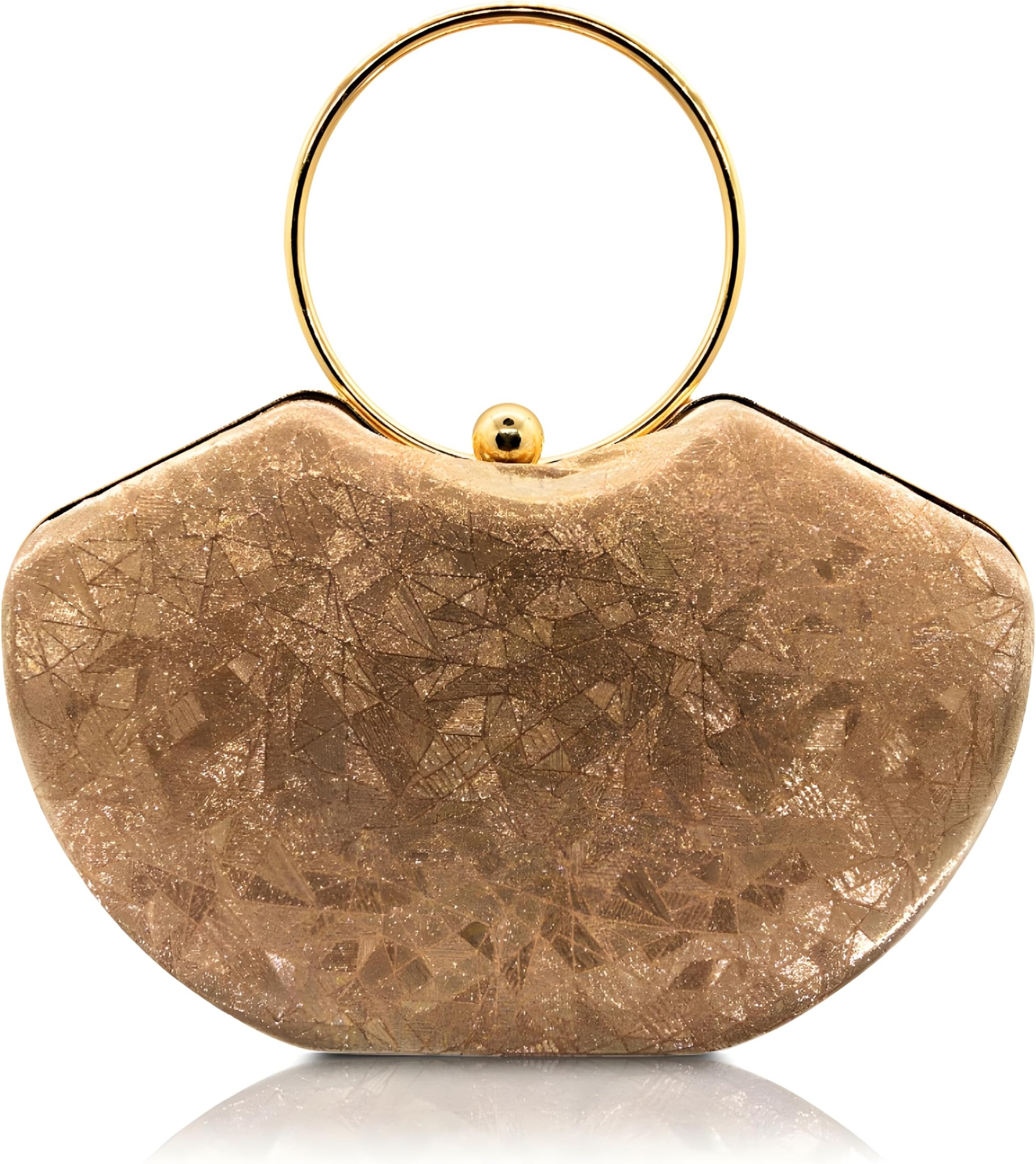 Gold Metallic Bridal Clutch Purse for Women| Half-Moon Evening Bag with Elegant Ring Handle | Perfect Wedding Handbag for Brides, Bridesmaids, Parties, Receptions & Special Events
