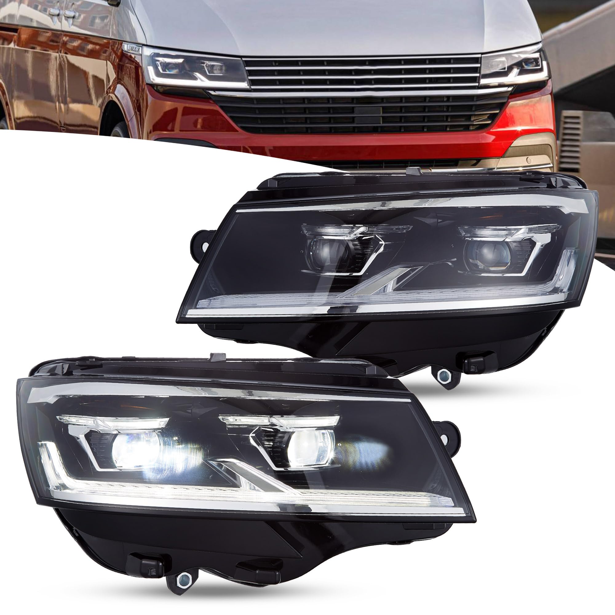 VLAND Phare Full LED pour Transporter T6.1 Multivan Caravelle 2019-2024, 1 paire (côté conducteur et passager)