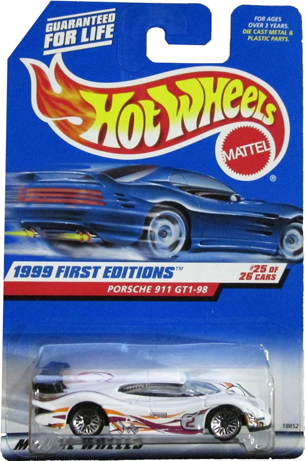Hot Wheels 1999 1:64 Scale White First Editions Porsche 911 GT1-98 Die Cast Car #25/26