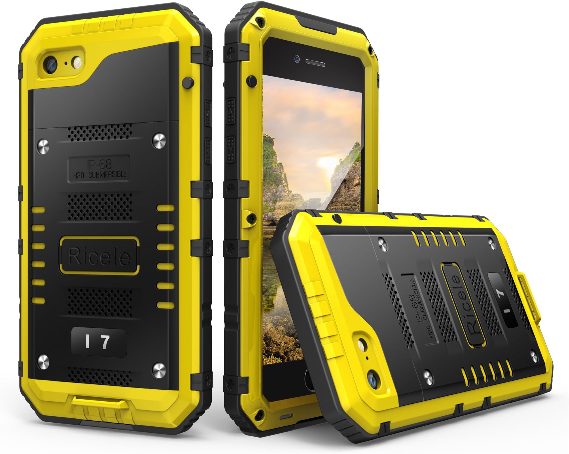 iPhone 7 Case, [Waterproof] Ricele Premium Hybrid Protective Bumper Cushion with Built-in Screen Protector Dirt/Dust Proof Snowproof Shockproof Case for iPhone 7 (2016) (Yellow)