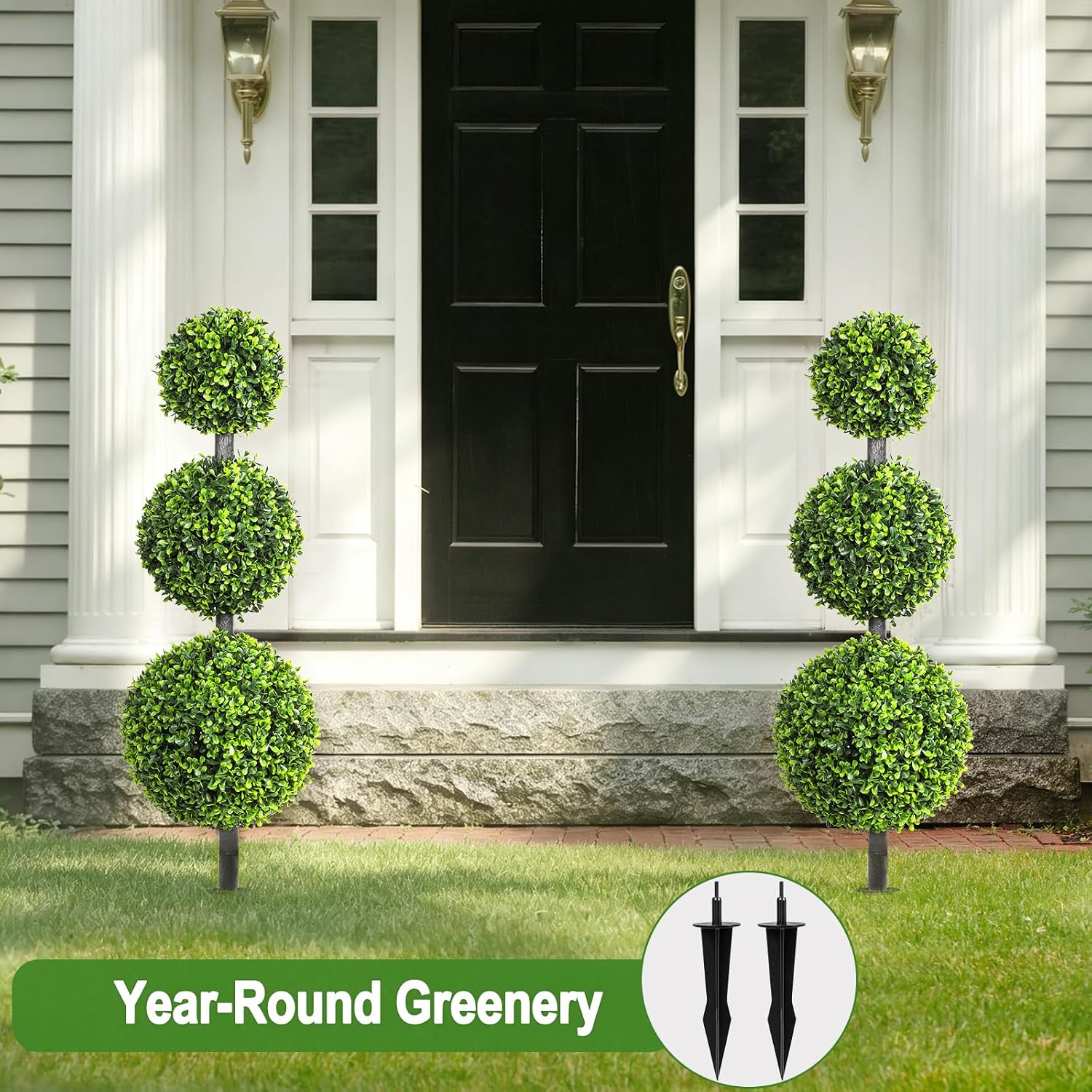 3ft Artificial Triple Ball Boxwood Topiary Tree,UV Resistant Faux Topiary Plant for Outdoor & Indoor Home Patio Office Decor