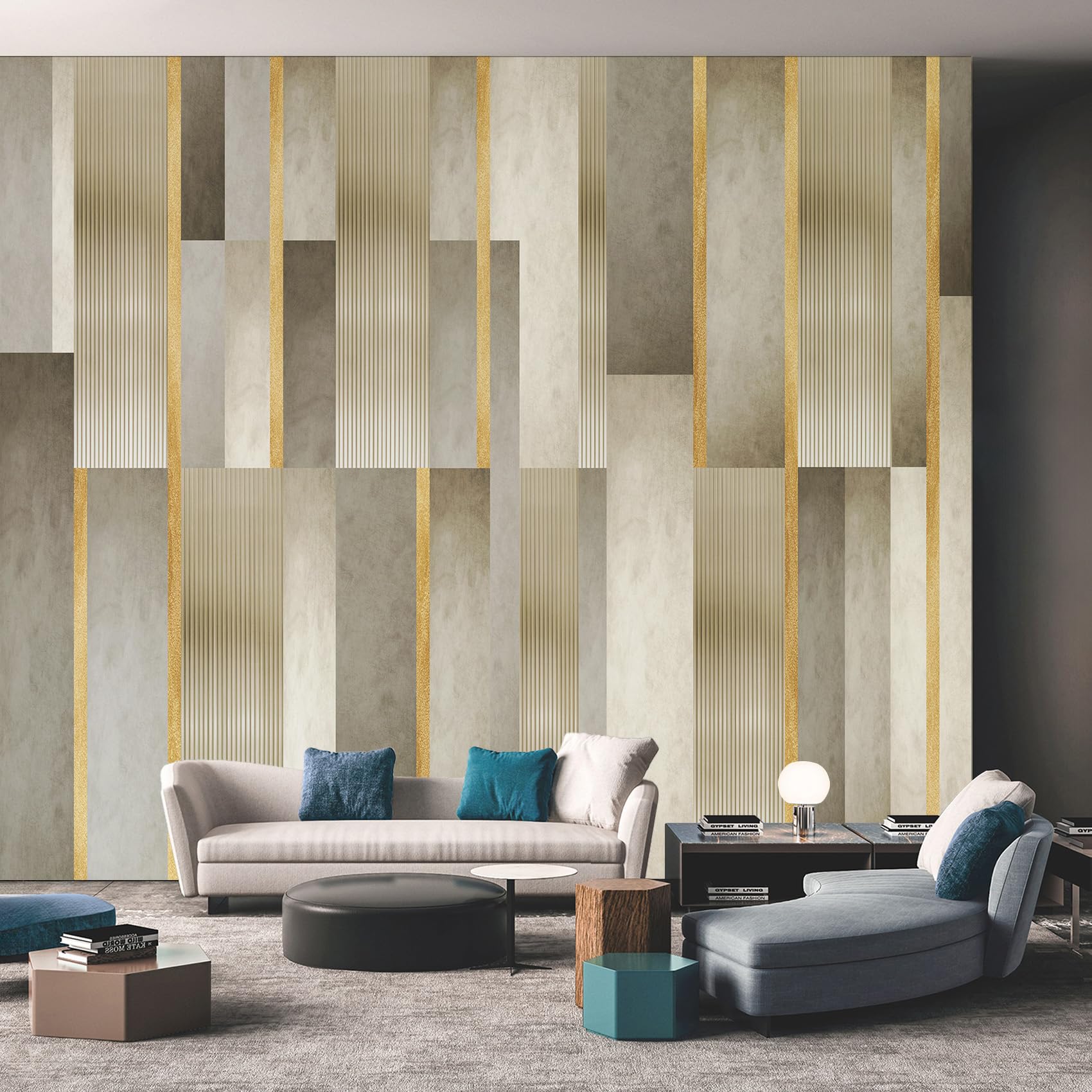 Papel Pintado Beige, Papel Pintado geométrico Abstracto a Rayas para salón, Papel Tapiz Decorativo no Tejido, fotomural para Comedor, Pasillo, salón, decoración del hogar (350 x 256 cm)