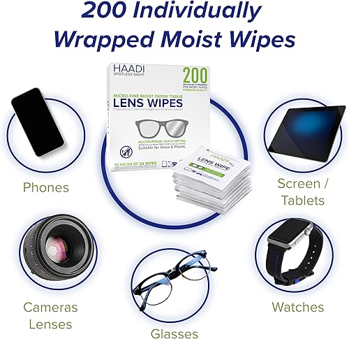 Miniatura 3 de Toallitas limpiadoras de lentes para anteojos, 200 unidades, envueltas individualmente, multiusos, prehumedecidas para lentes de anteojos, cámaras,