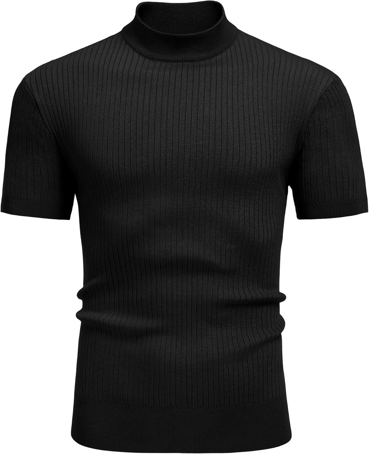 COOFANDY Men's Mock Turtleneck Sweater Short Sleeve Casual Basic Tops Ribbed Knit Pullover Solid Tee - Image 6