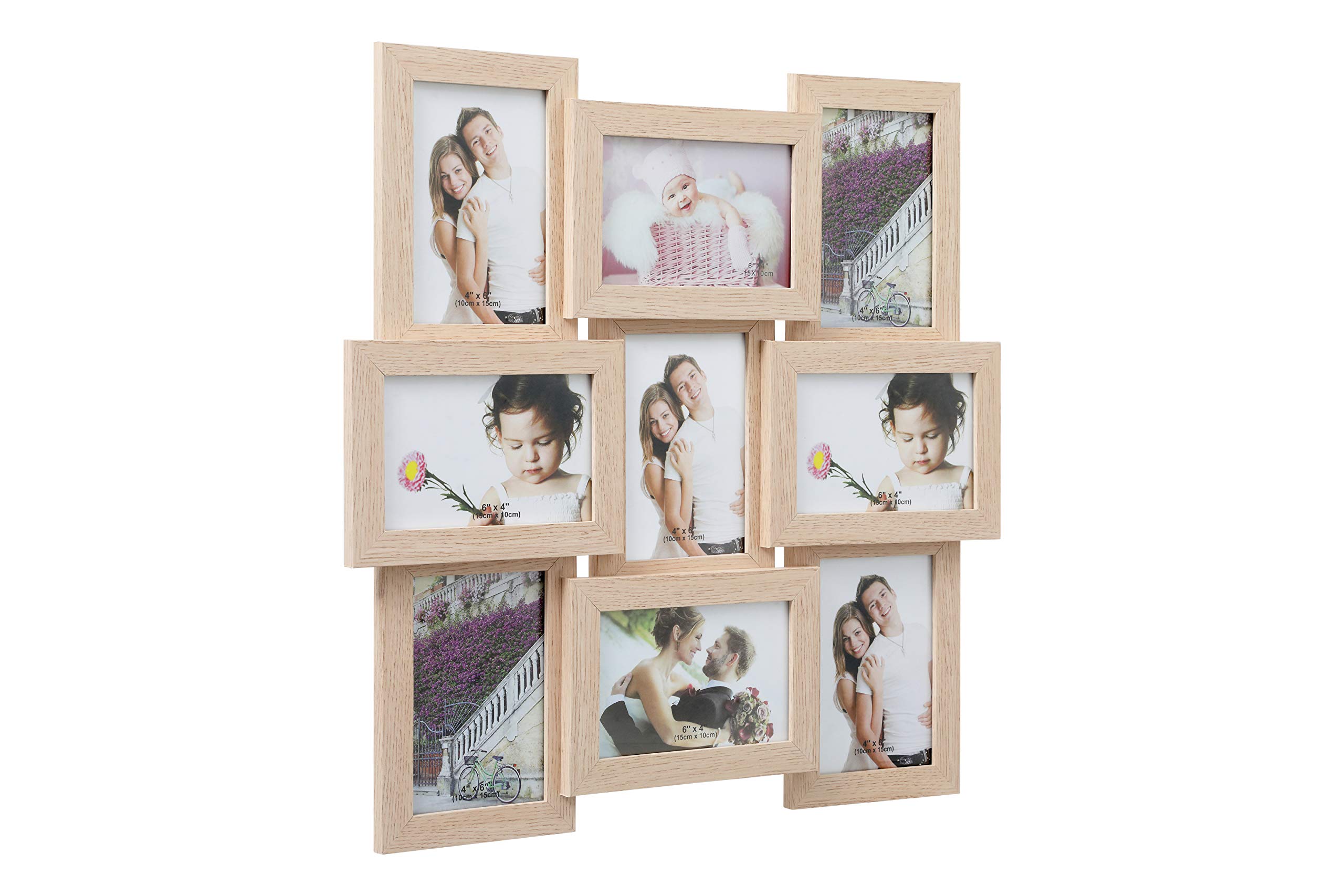 ARPAN MDF-Bilderrahmen für 9 Fotos à 15,2 x 10,2 cm, Holz, Natur, L47cm x W47cm x H2.5cm