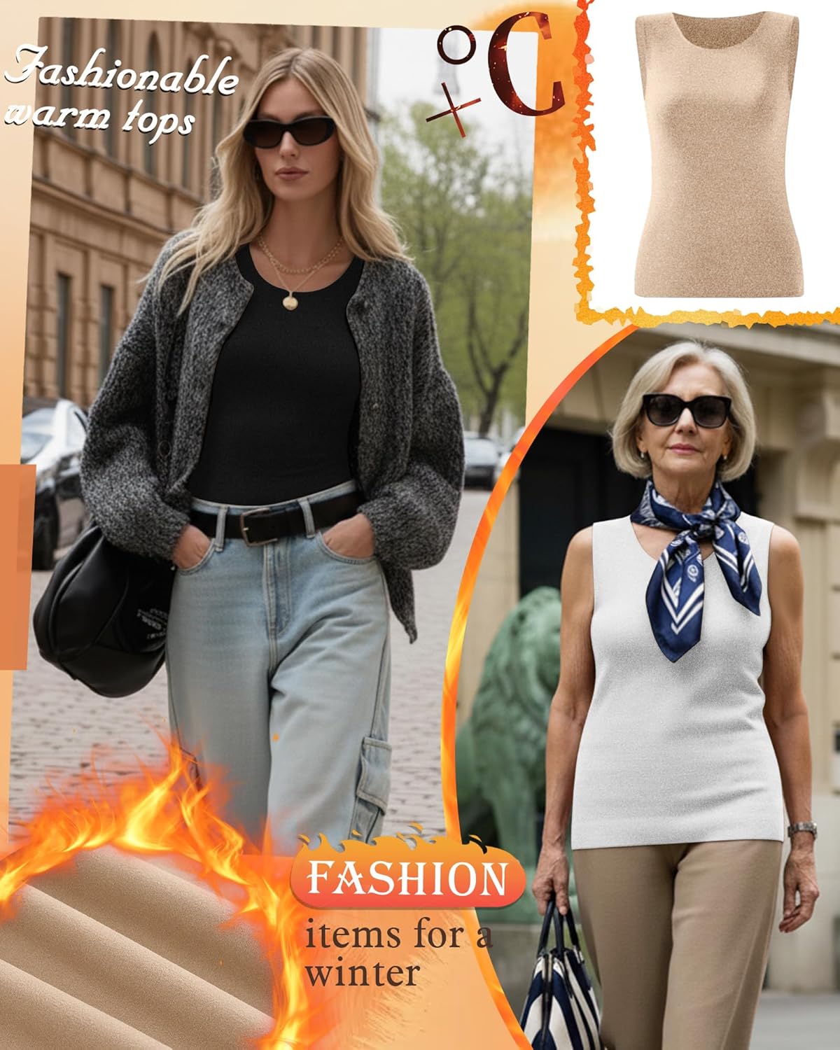 3 Pack Women's Thermal Tank Tops Frayed Fleece Underwear Tops Sleeveless Undershirt Camisole Warm Base Layer Vest(Black, White, Skin Tone,XX-Large) - Image 5