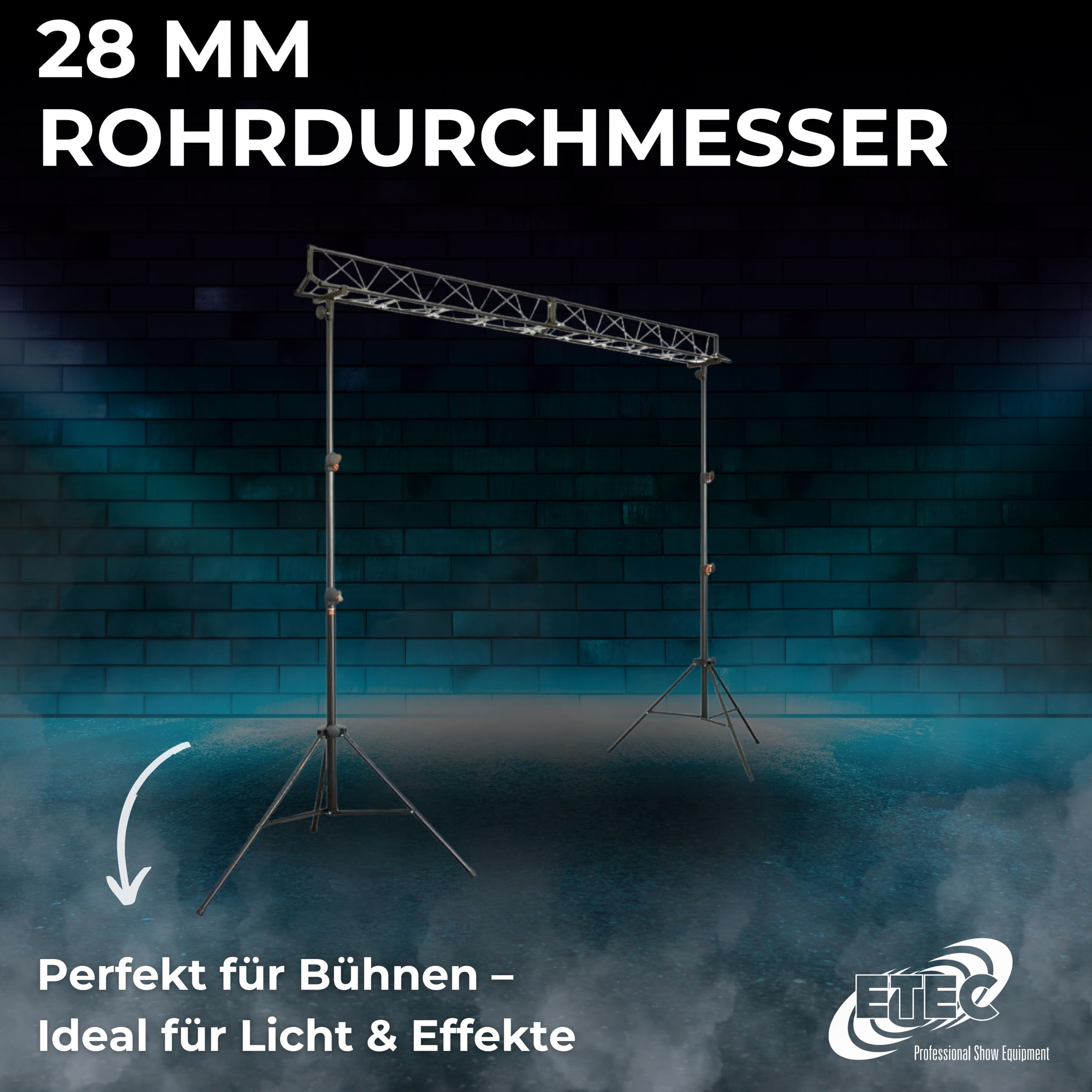 ETEC Professional Licht Stativ Set LS-4 mit 3-Punkt Traverse - DJ Stand Bühne Truss Stand Light Stand Traversensystem Lichtstativ Quertraverse Veranstaltung Bühne Beleuchtung