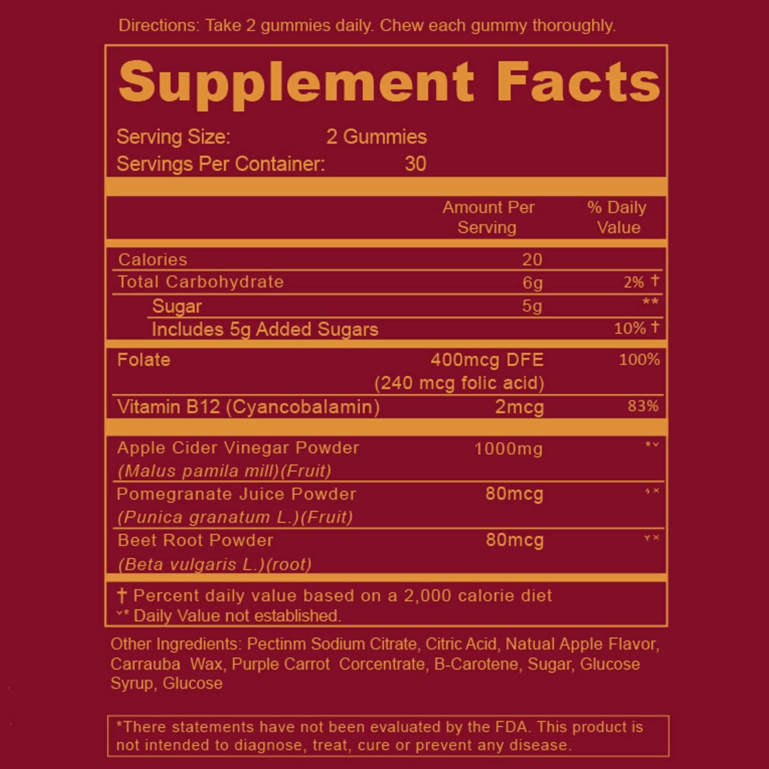 WEEM Apple Cider Vinegar Gummies - Natural, Vegan ACV with Folic Acid- Gluten Free - Vitamin B12 - Premium Detox & Weight Supplement- Helps Digestion for Women and Men - Image 2