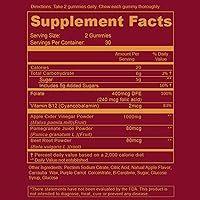 Vista 2 de Gomitas de vinagre de sidra de manzana WEEM - ACV natural, vegano con ácido fólico - Sin gluten - Vitamina B12 - Suplemento premium