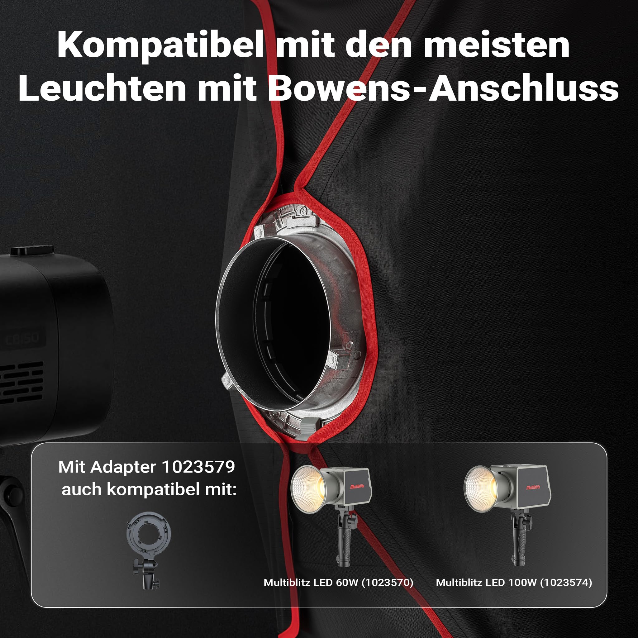 Multiblitz Softbox SF-60x90 Bowens mit Grid und Diffusoren, Lichtformer für Studioblitz und LED Dauerlicht, Lichtdiffusor für Porträtfotografie und Videobeleuchtung