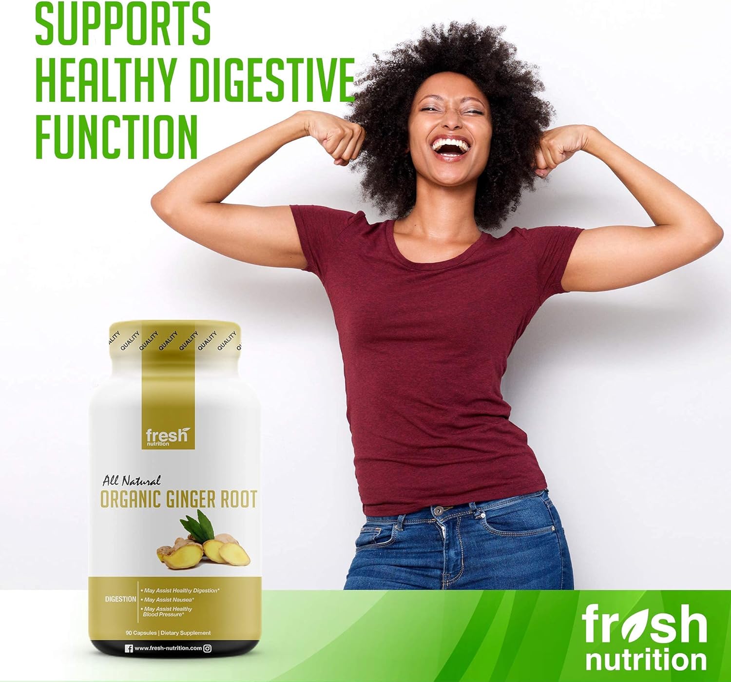Organic Ginger Root Capsules - Strongest DNA Verified Ginger Root - Non GMO, Soy Free, Gluten Free, Vegan Friendly : Health & Household