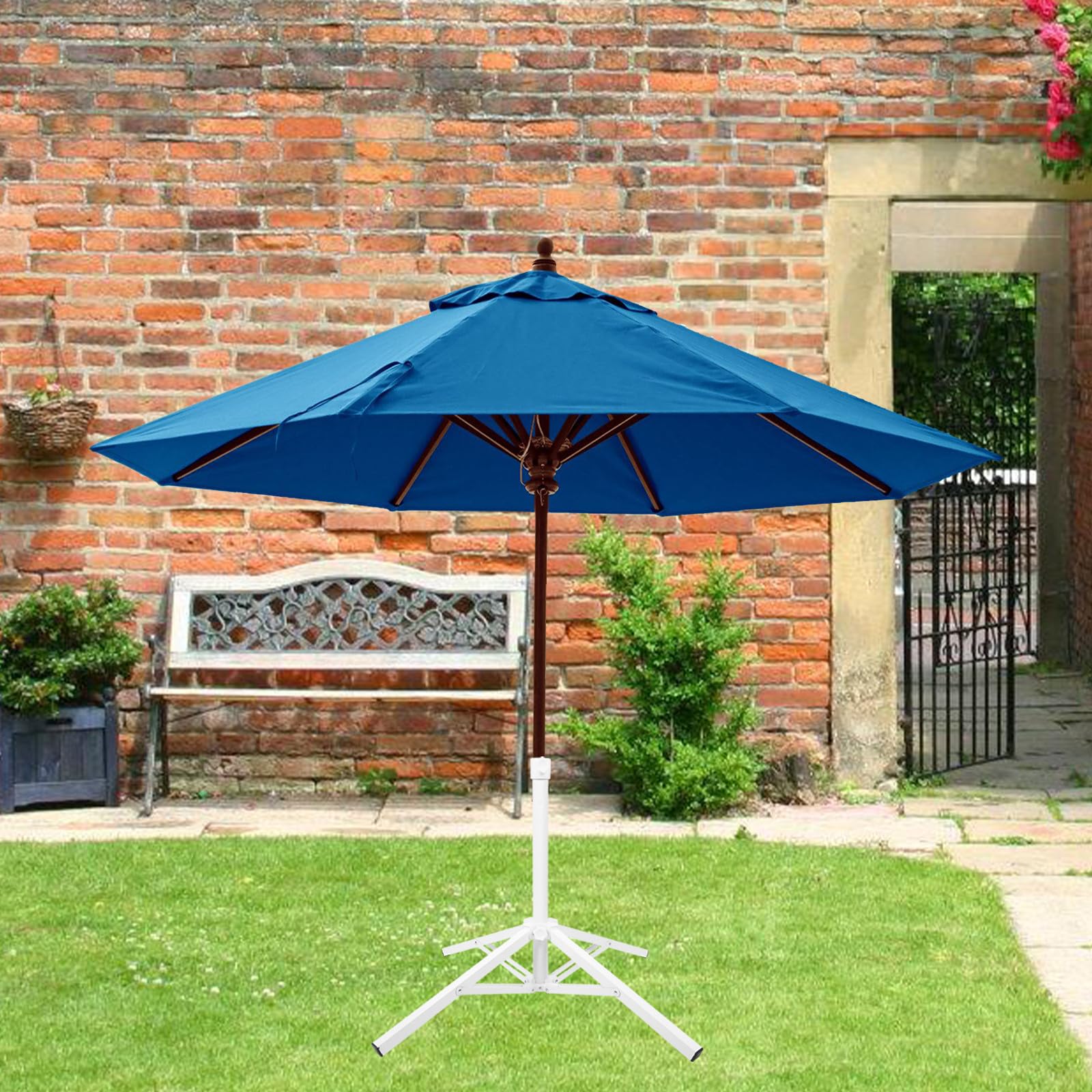 Operitacx Supporto per Ombrellone Pieghevole Bianco in Metallo e Plastica | Base Portatile, Struttura Stabile, per Giardino e Viaggio, Festa Estiva