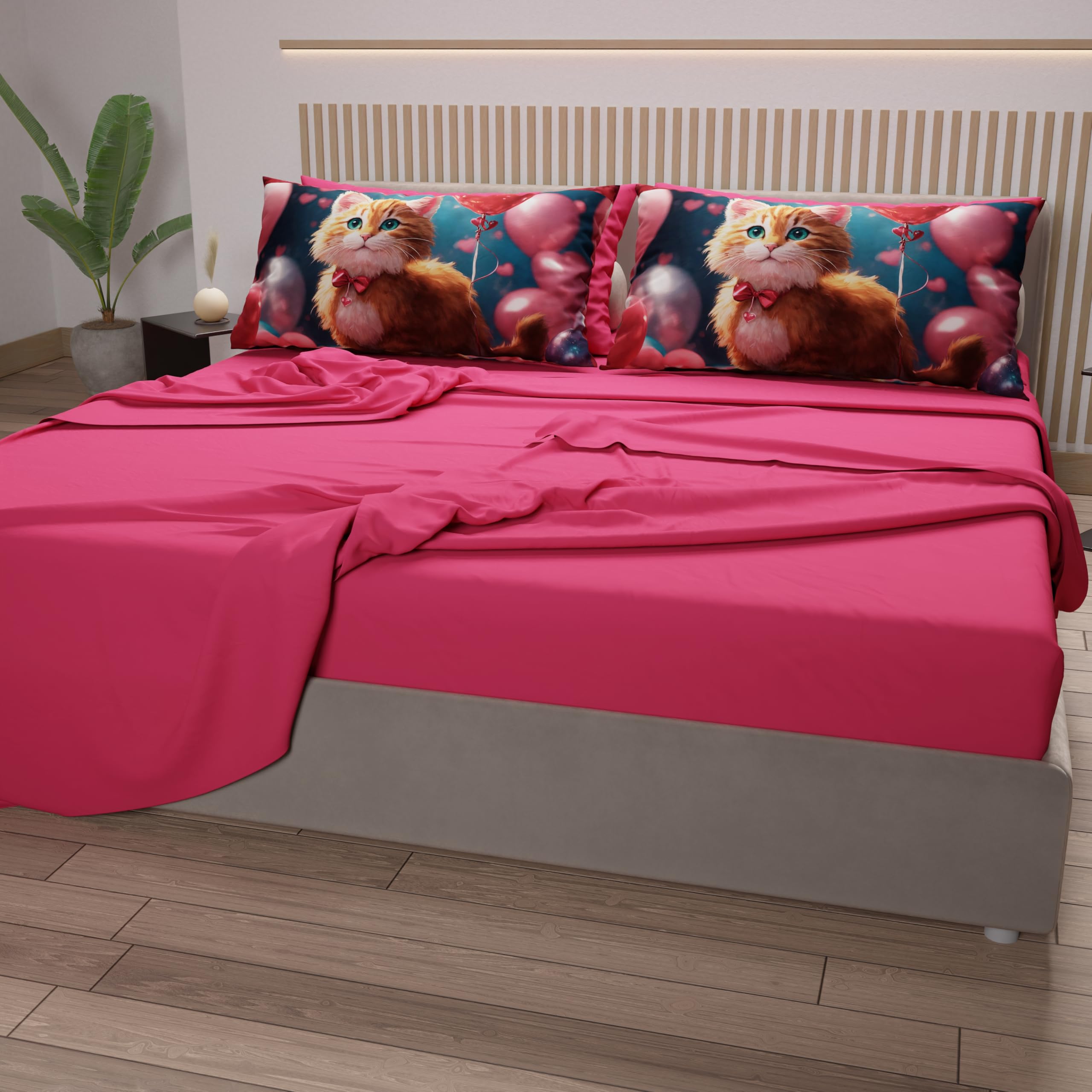 PETTI Artigiani Italiani, Bed Linen Animals with Cats in Cotton with Pillowcases in Digital Print, Pizza and Half Sheet - Image 3