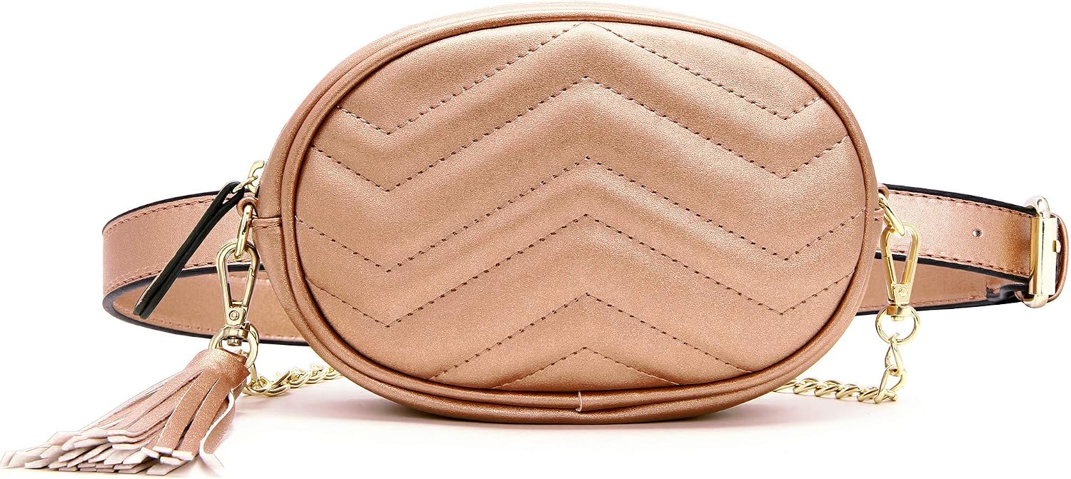 Badiya Fanny Pack for Women Fashionable Waist Bag Leather Belt Bags with Tassel Girl Cellphone Purse Hip Pouch
