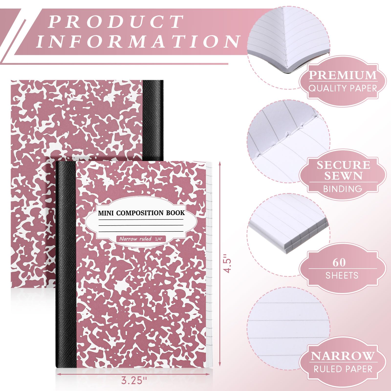 Colarr Confezione da 48 mini quaderni per composizione, copertine in marmo assortite, 11,4 x 8,1 cm, a righe strette, mini quaderni in marmo per scuola e ufficio, 120 pagine (60 fogli), 12 colori