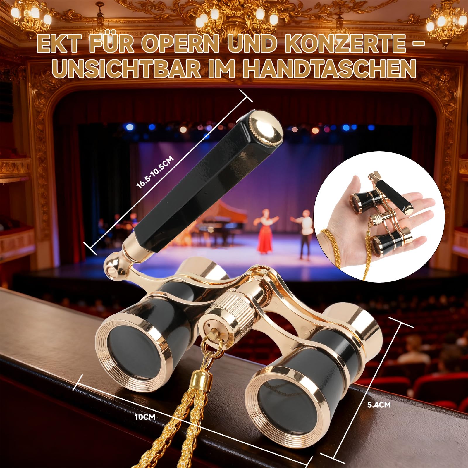 Opernglas 3x25 BK7 Prisma – Leichtes Retro Theaterfernglas (150g) für Oper Konzert Kino, Schwarz