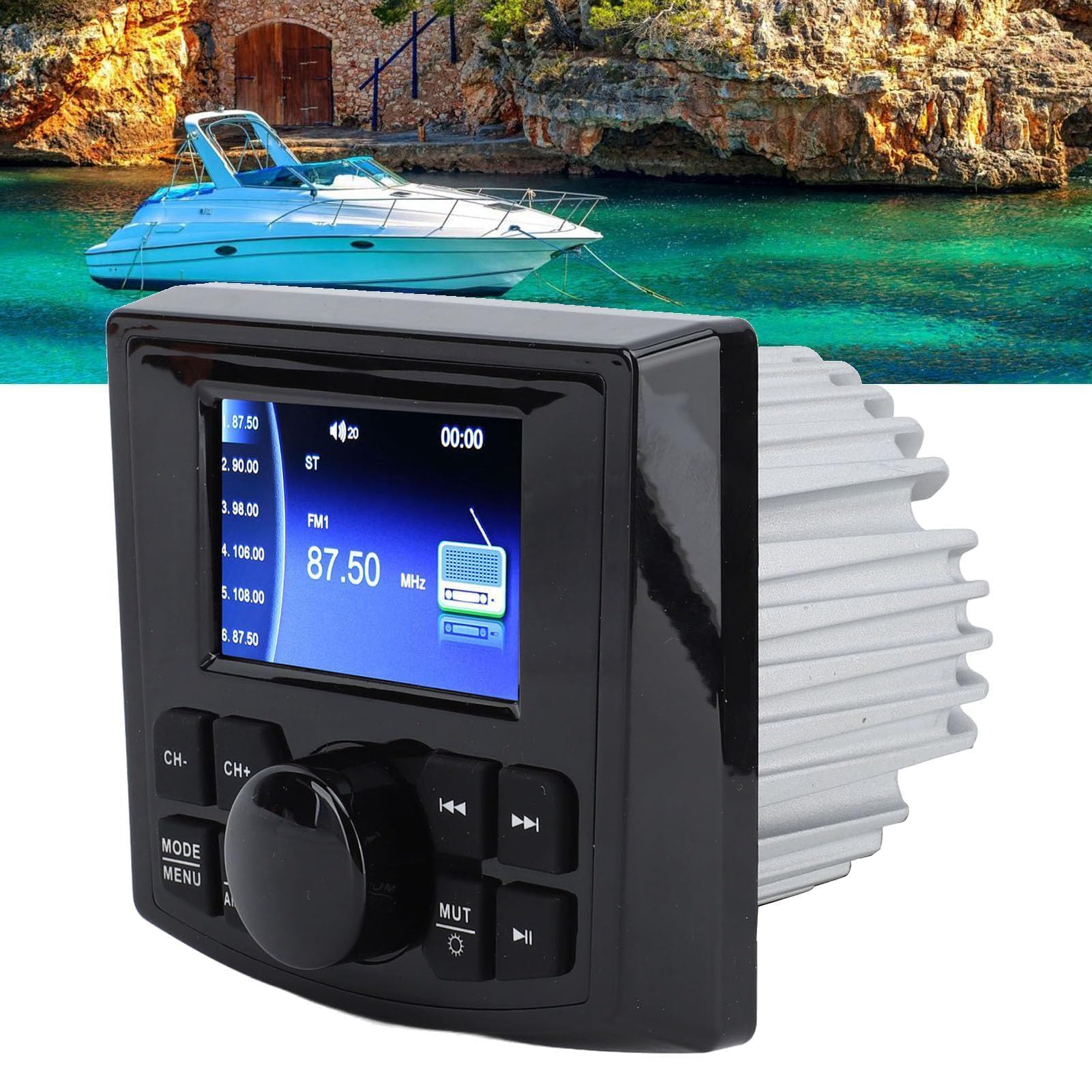 Radio Marine Bluetooth, Lecteur MP5 Bluetooth DC12 V, Lecteur Audio Marin Multifonctionnel étanche avec écran Tactile pour Bateaux, Yachts, Camping-Cars, Camions