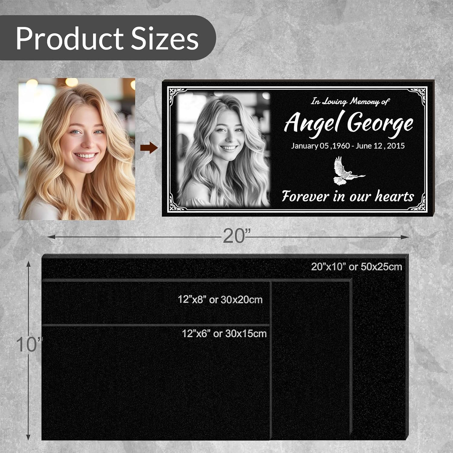 MDFUGEG Personalized Headstones for Grave with Porcelain Photo, Garden Memorial plaque for Outdoors,Grave Markers for Cemetery for Humans for Loved Ones Lost (style3)