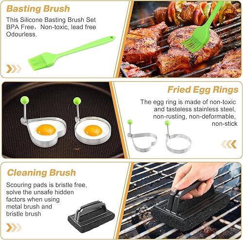 Miniatura 6 de Kit de accesorios para parrilla, 19 piezas de accesorios para parrilla plana para Blackstone y Camp Chef, juego de espátulas de metal con prensa de