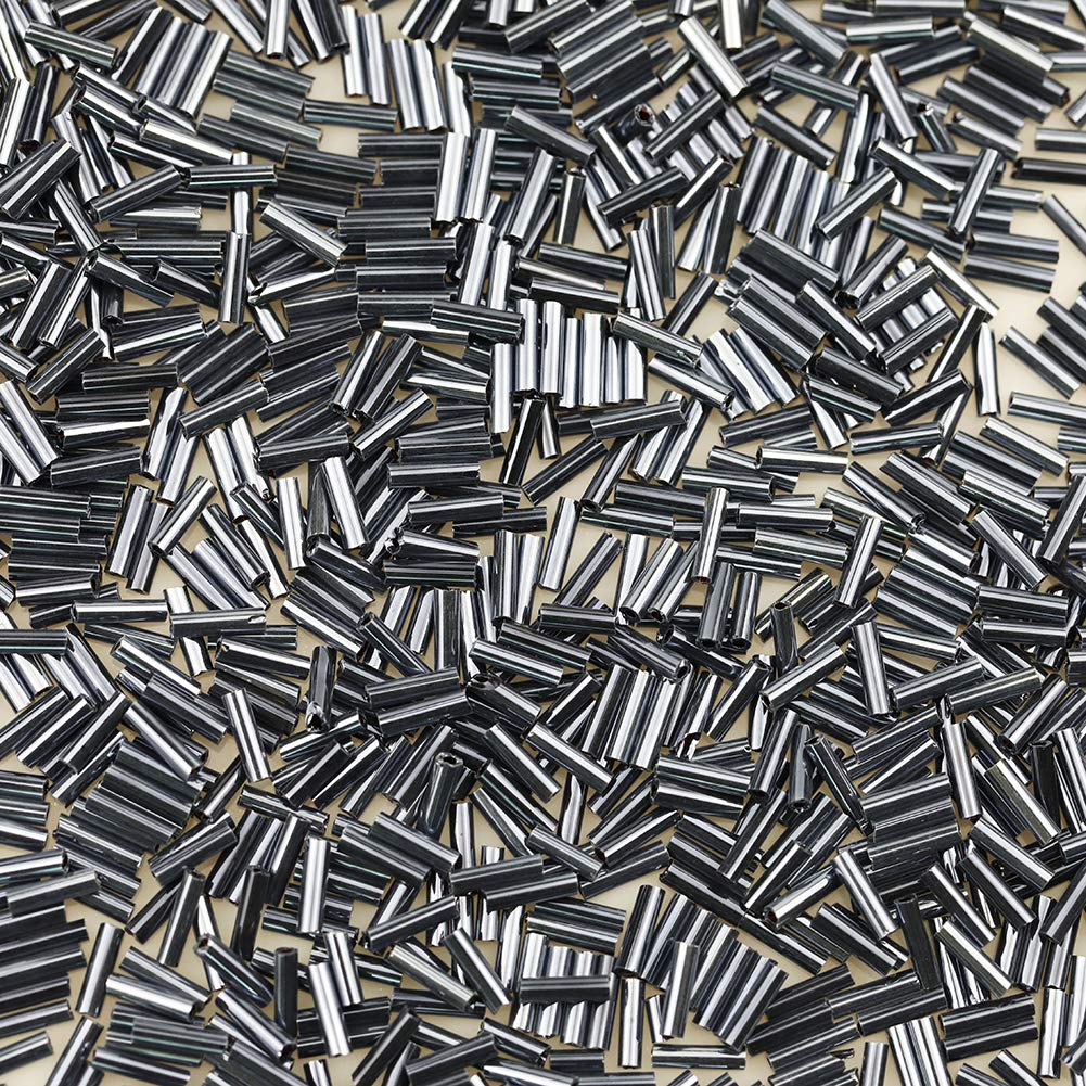 Glass Bugle Seed Beads About 3300pcs/100g in Box 6x2mm Opaque Black Pearl Tube Seed Beads for Jewelry Making (Black Pearl)