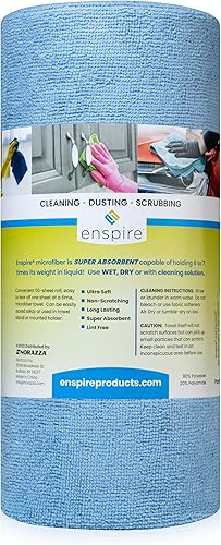 Miniatura 2 de Enspire 50 toallas de microfibra prémium en un rollo 12 x 12 pulgadas, azul (905006) (1 rollo, 50 toallas)