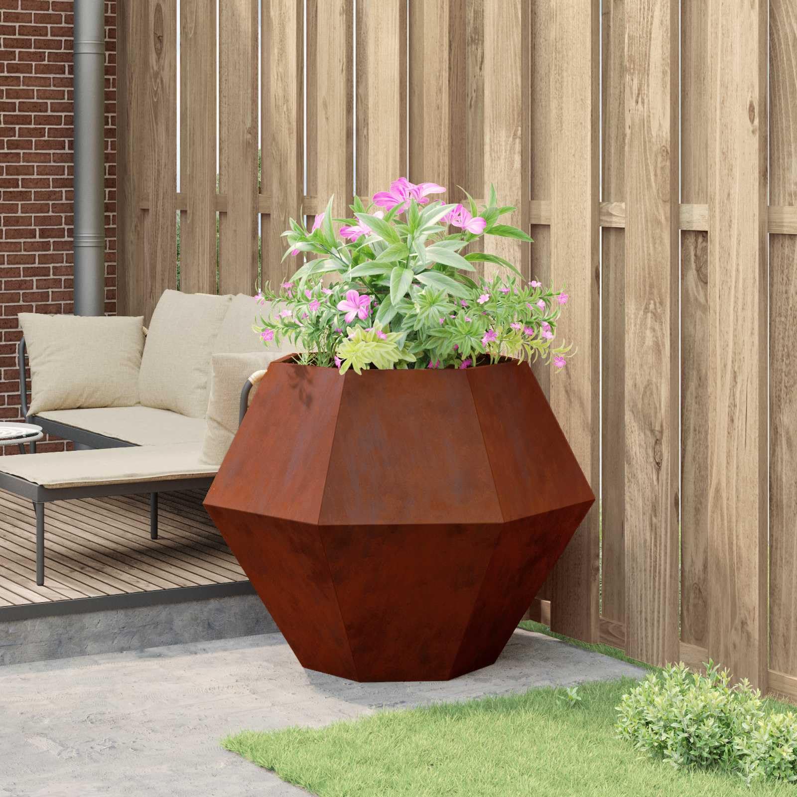 Jardinière Rouillé 100 x 100 x 80 cm en Acier Solide, Bac à Plantes Rectangulaire pour Extérieur, Pot de Fleurs Décoratif pour Jardin ou Terrasse, Résistant aux Intempéries avec Design Robust