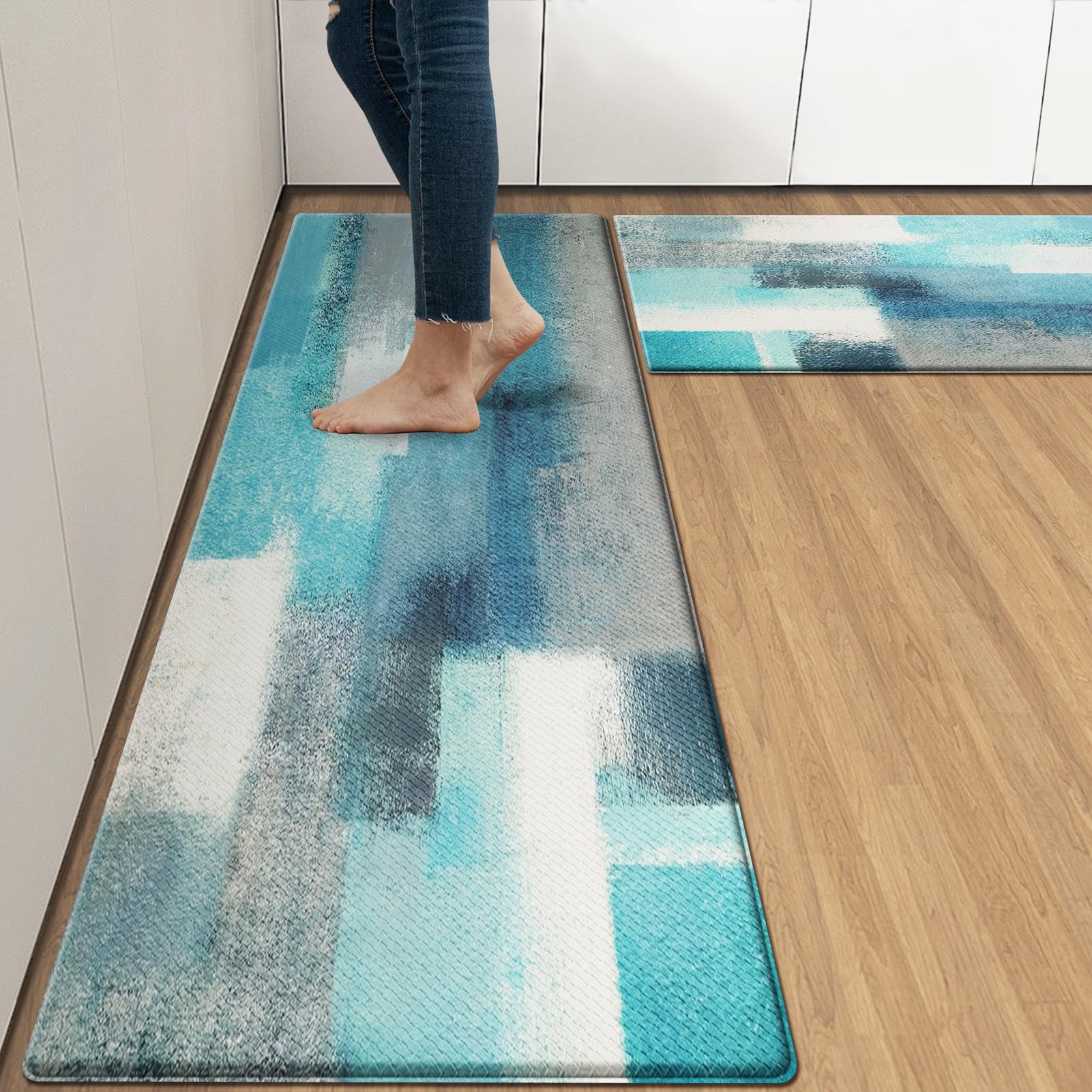 Arttown Anti-Fatigue Kitchen Rug Set of 2, Waterproof Non-Slip, Grey Teal โ image 1
