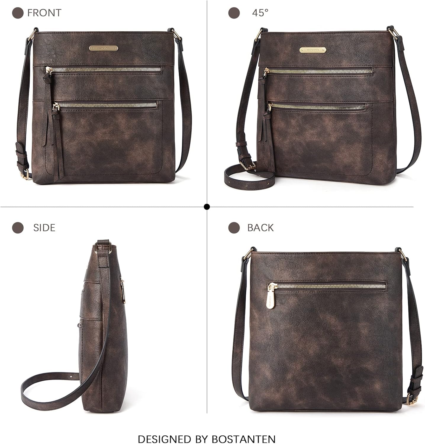 BOSTANTEN Crossbody Purses for Women Medium Shoulder Bag Quilted Handbags with Zipper Pocket - Image 8