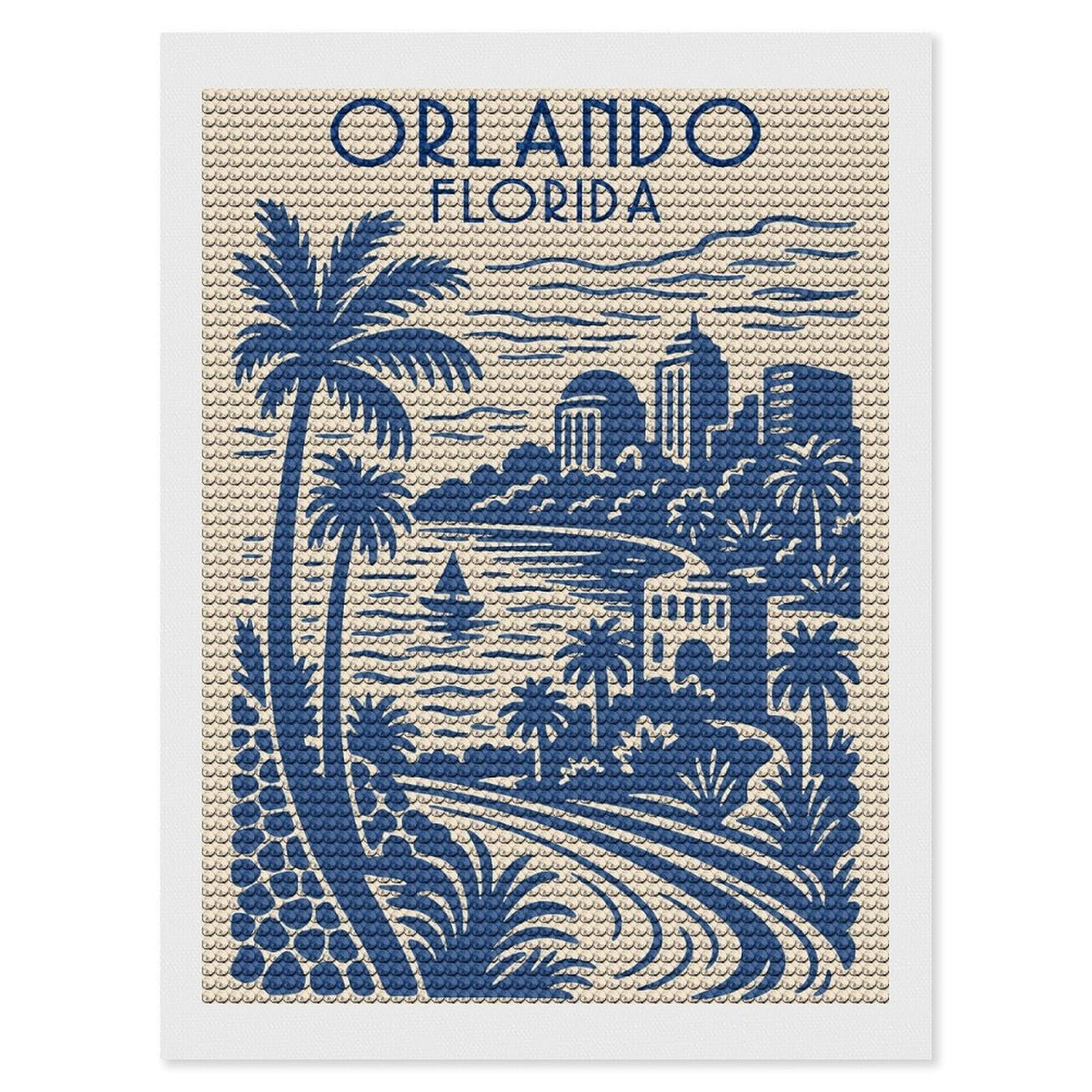 Junmoney Orlando Florida Travel Diamond Painting Set 12"x16", Stress Relief Craft, Easy to Enjoy, Vintage Style Decor, Festive Craft Gift