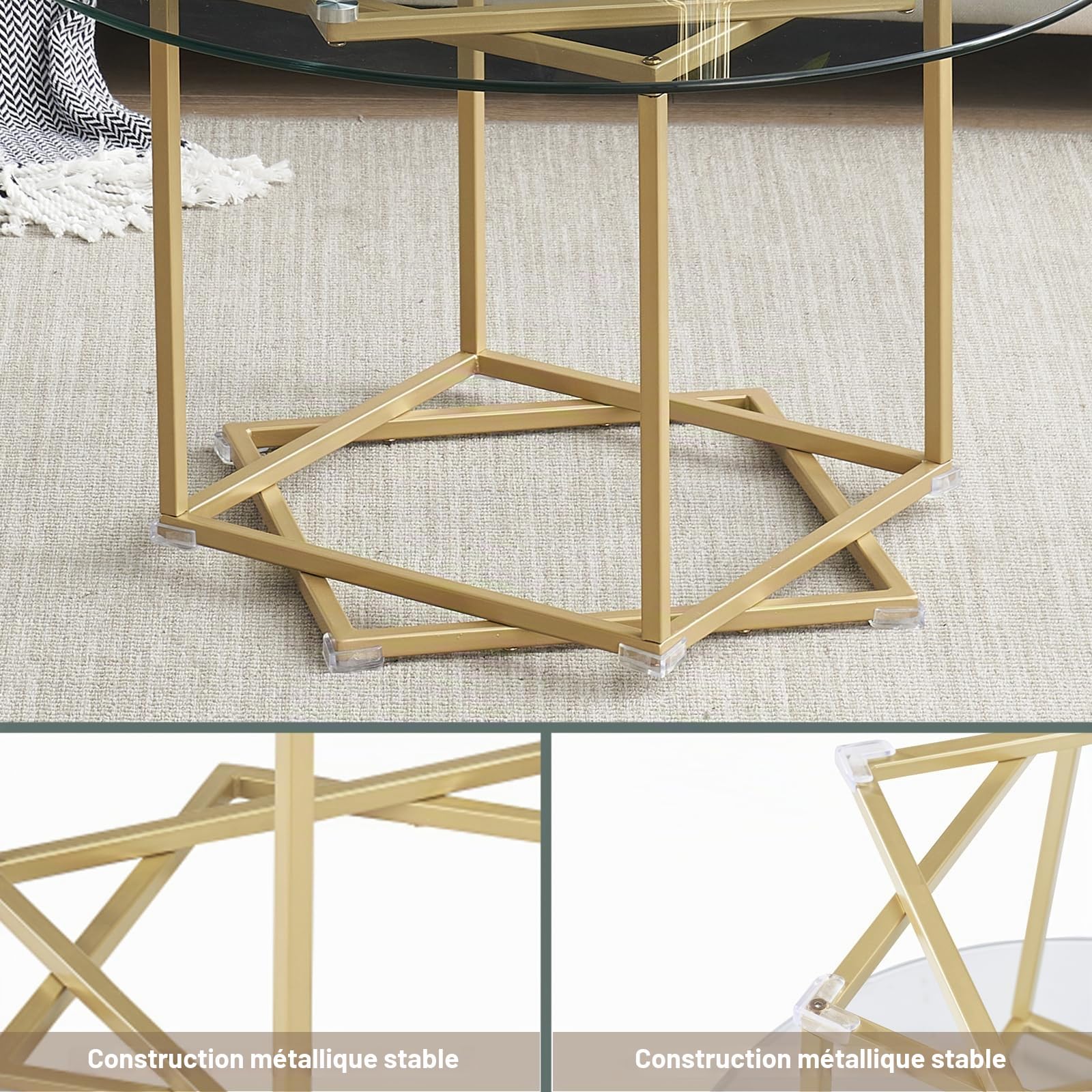 Table Basse Ronde, Table Basse Verre, Table de Salon, Table d'Appoint pour Meubles De Salon, 80×80 cm