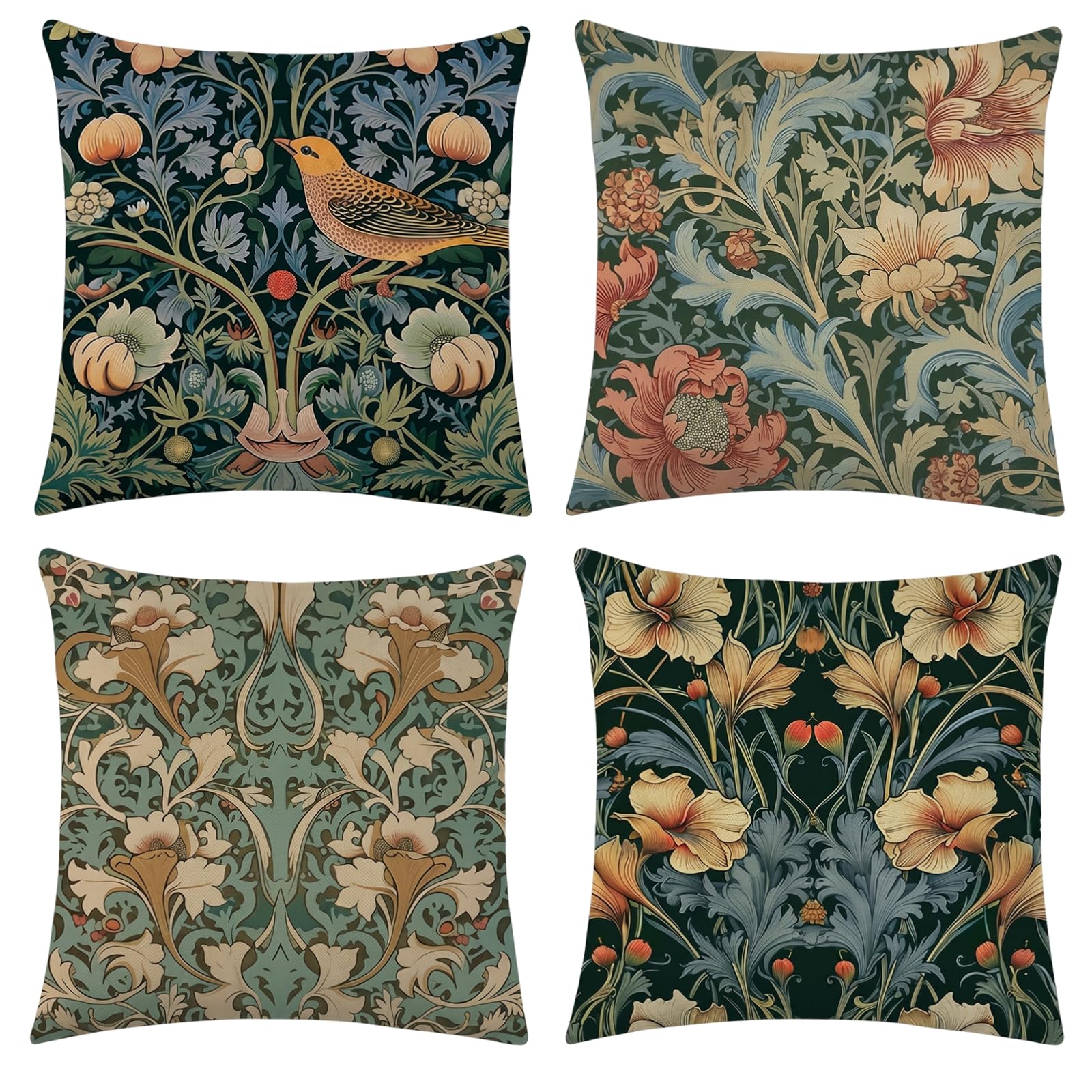 Gdrghe Set of 4 Cushion Covers 45 x 45 cmBohemian Botanical Floral and Birds Cushion Covers Soft Decorative Square Throw Pillow Cases