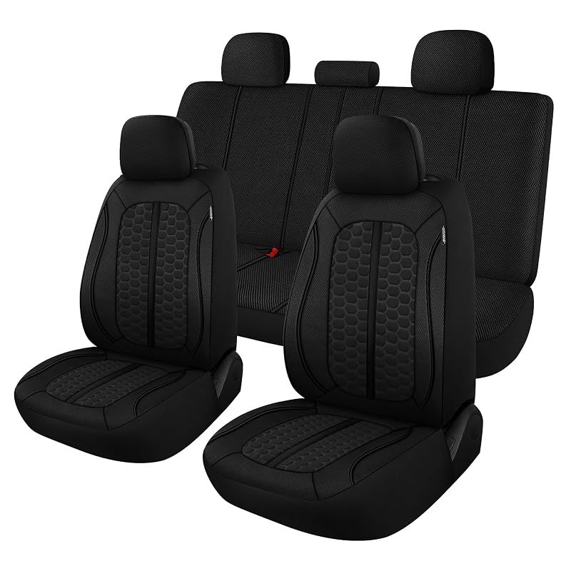 Kit de Capas para Bancos Automotivos Kaisaatti em Poliéster com Malha 3D Air-Mesh Respirável, Preto, Bancos Traseiros, 4 Peças