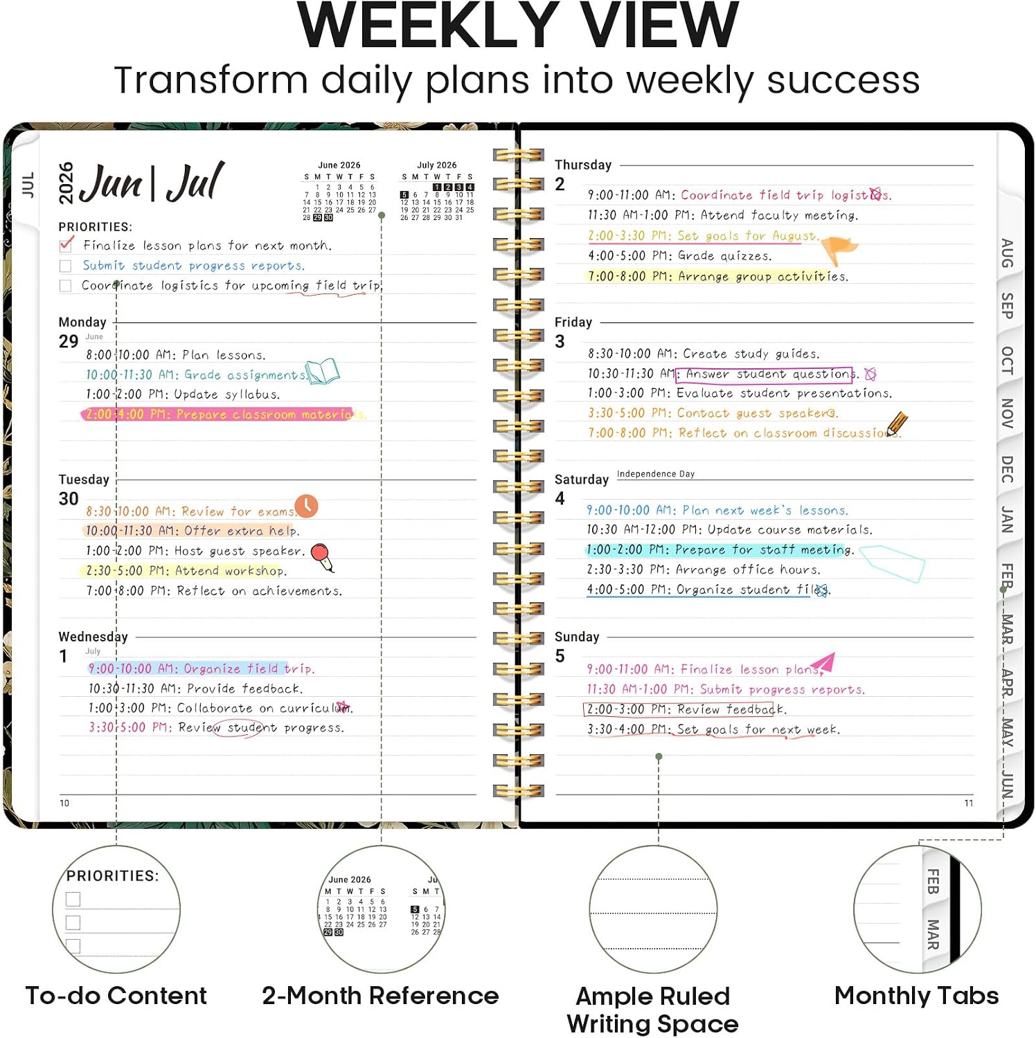 Academic Planner 2026-2027, Weekly and Monthly Calendar Book, July 2026 – June 2027, Hardcover Planner with Tabs, Perfect for Teachers, Students, Women & Men, A4 (8.5" x 11") - Forest Botanica