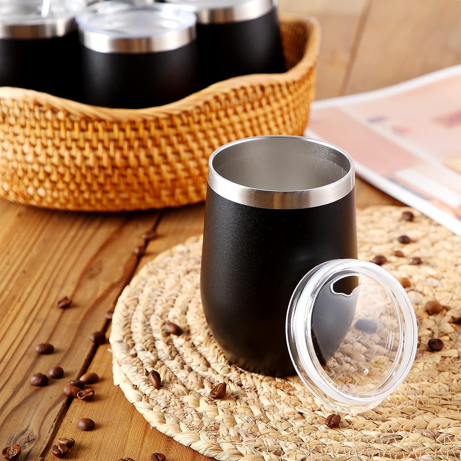 Inbagi 30 Pieces 12 oz Stainless Steel Wine Tumbler Bulk Double Wall Vacuum Insulated Wine Glasses with Lids and Straws Travel Mugs Coffee Tumbler Cups for Wedding Birthday Party Favor Gifts (Black) - Image 4