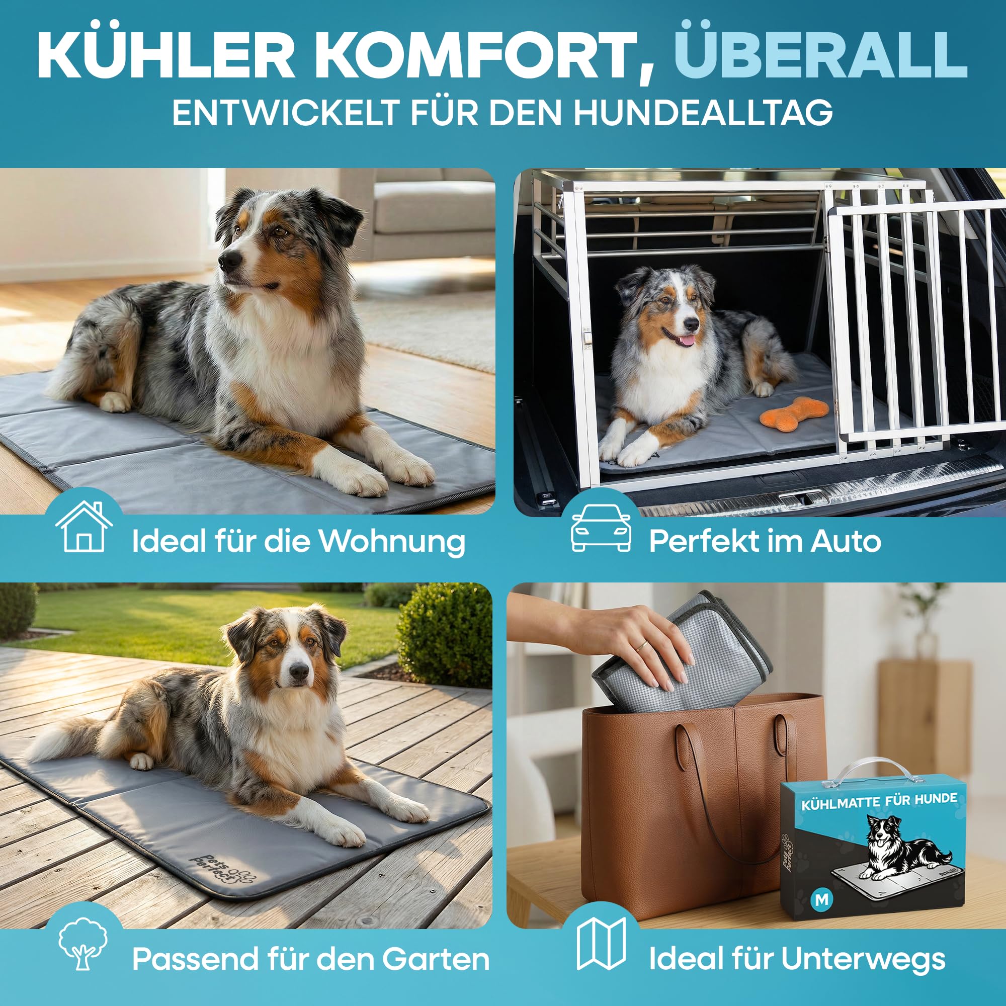 Kühlmatte für Hunde selbstkühlend - Hunde Kühlmatte mit 100% ungiftigem ThermoSchutz Gel - Kühlmatte Hund Selbstkühlend für alle Größen - Faltbare Dog Cooling mat und kühlmatte Katzen