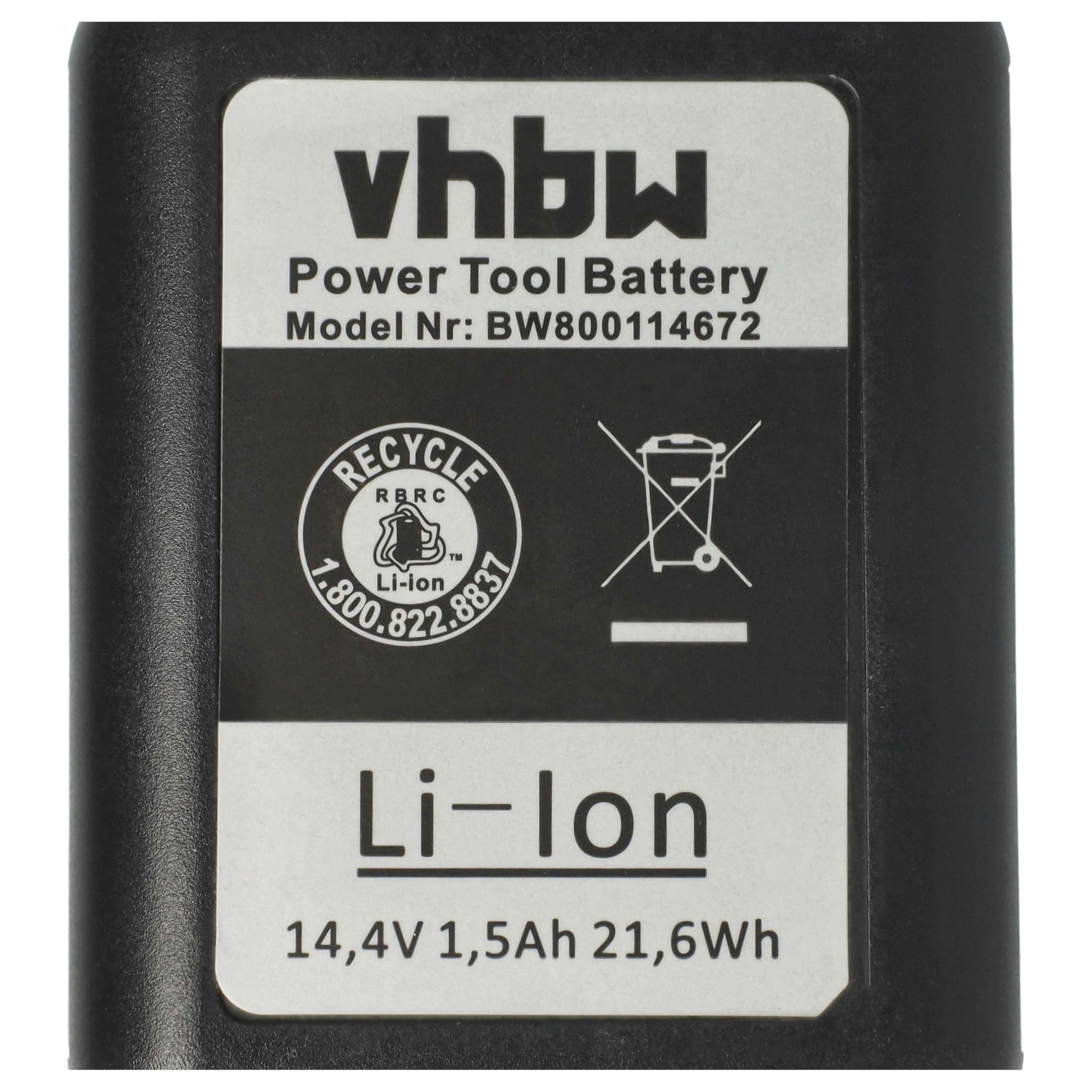 vhbw 2x batteria sostituisce Würth 070091526, 070091513 per utensile elettrico, utensile per montare rivetti ciechi (1500 mAh, Li-Ion, 14,4 V)