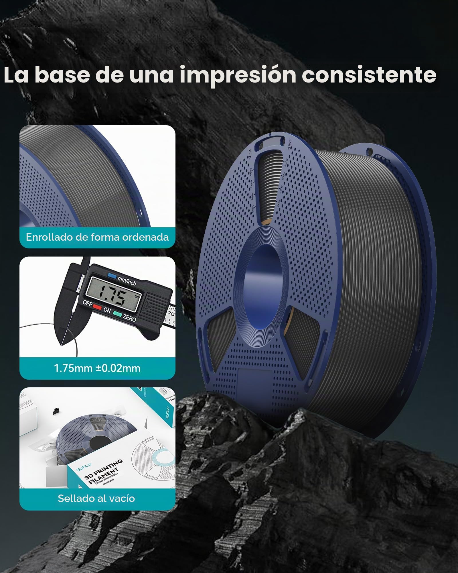 SUNLU PETG Filament 1.75 mm, Filamento para Impresora 3D, Negro, Bobina de 1 kg